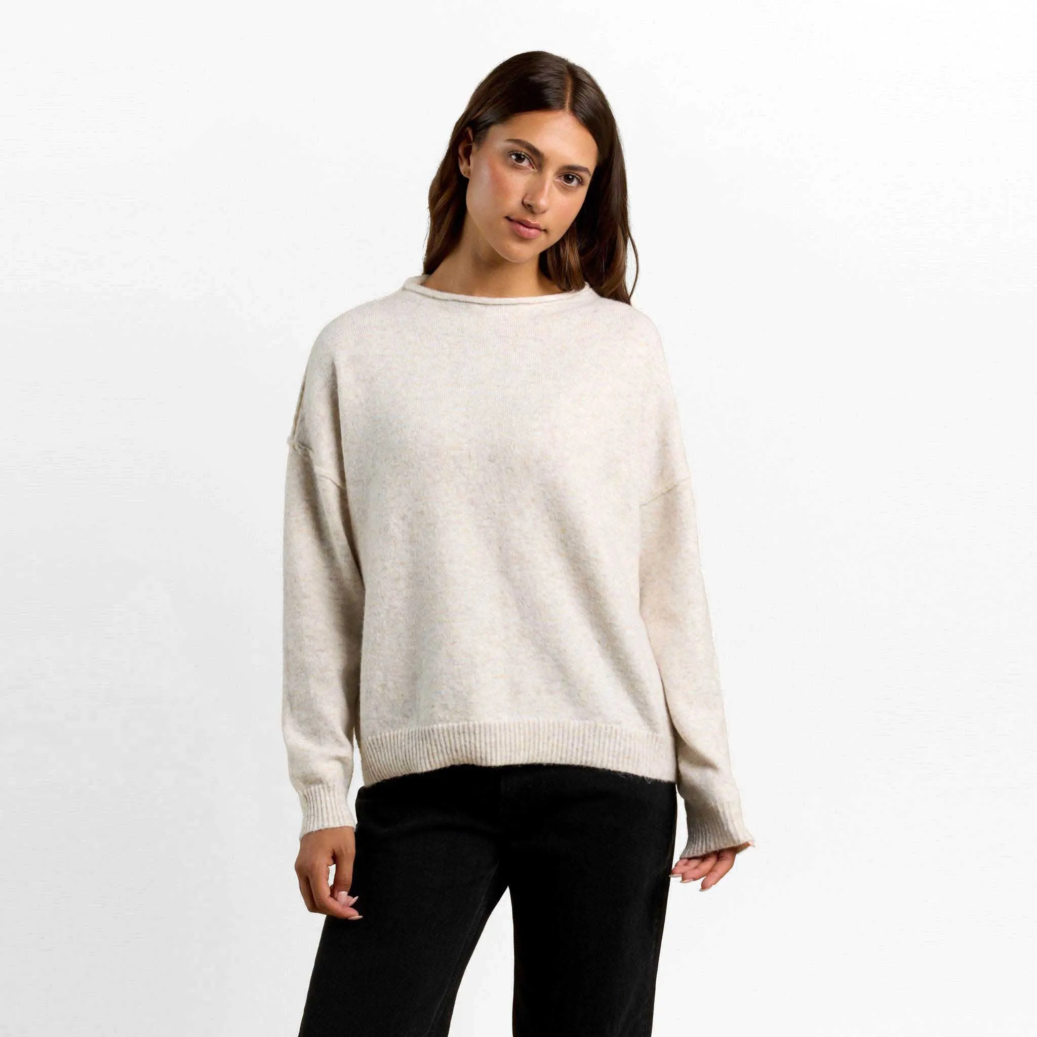 Cozy Knit Mock Neck Sweater | Heather Bone sold by nuuds