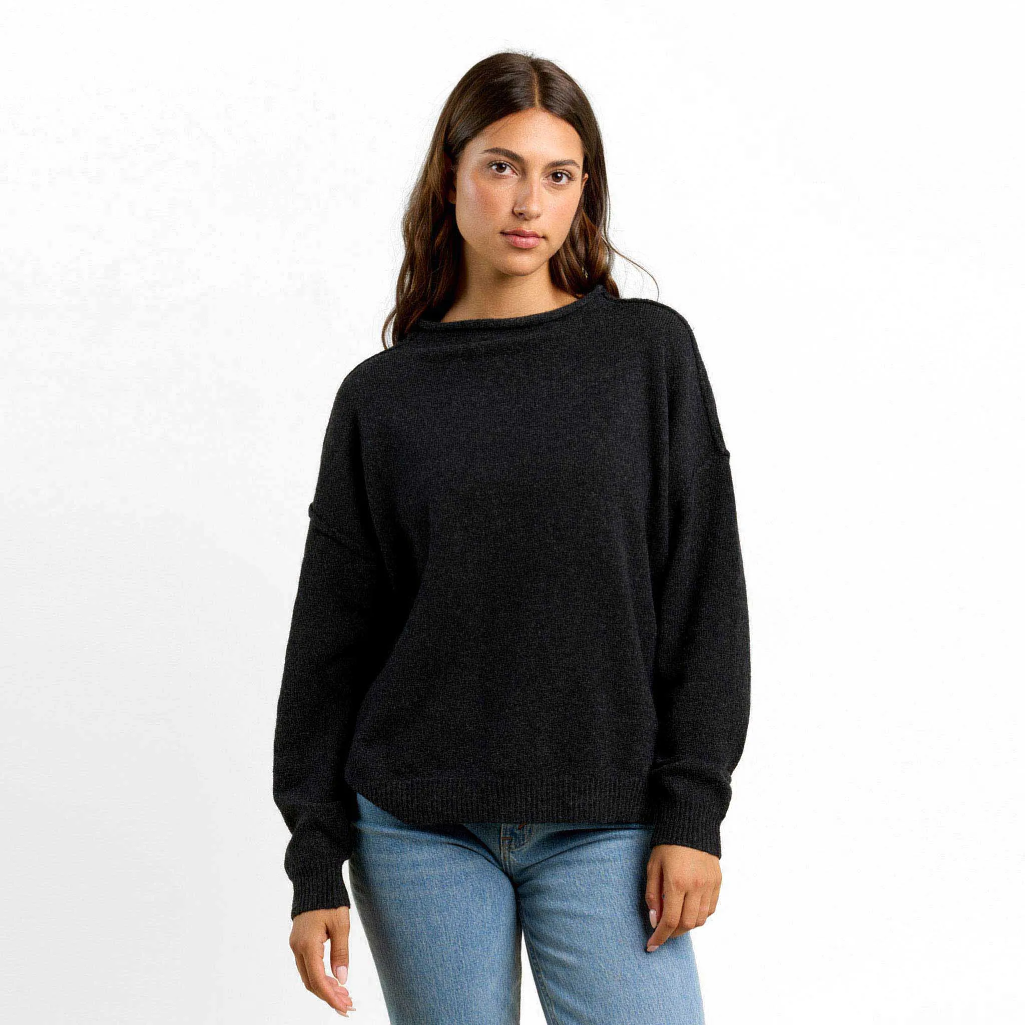 Cozy Knit Mock Neck Sweater | Black sold by nuuds