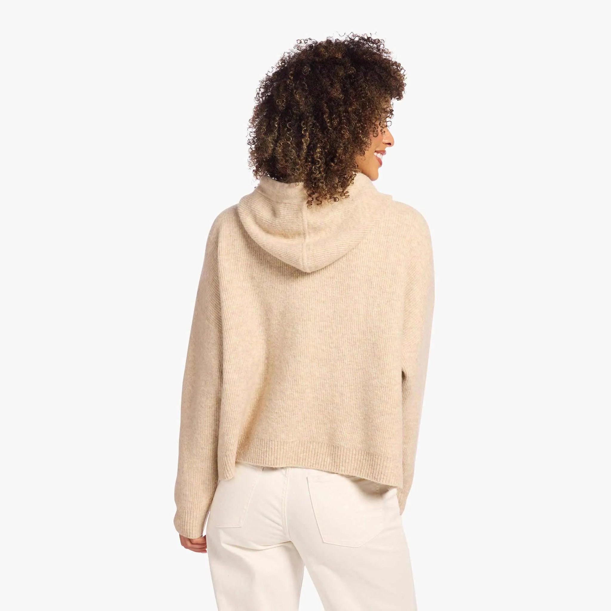 Cozy Knit Ribbed Sweater Hoodie | Heather Oat sold by nuuds product image thumbnail 4