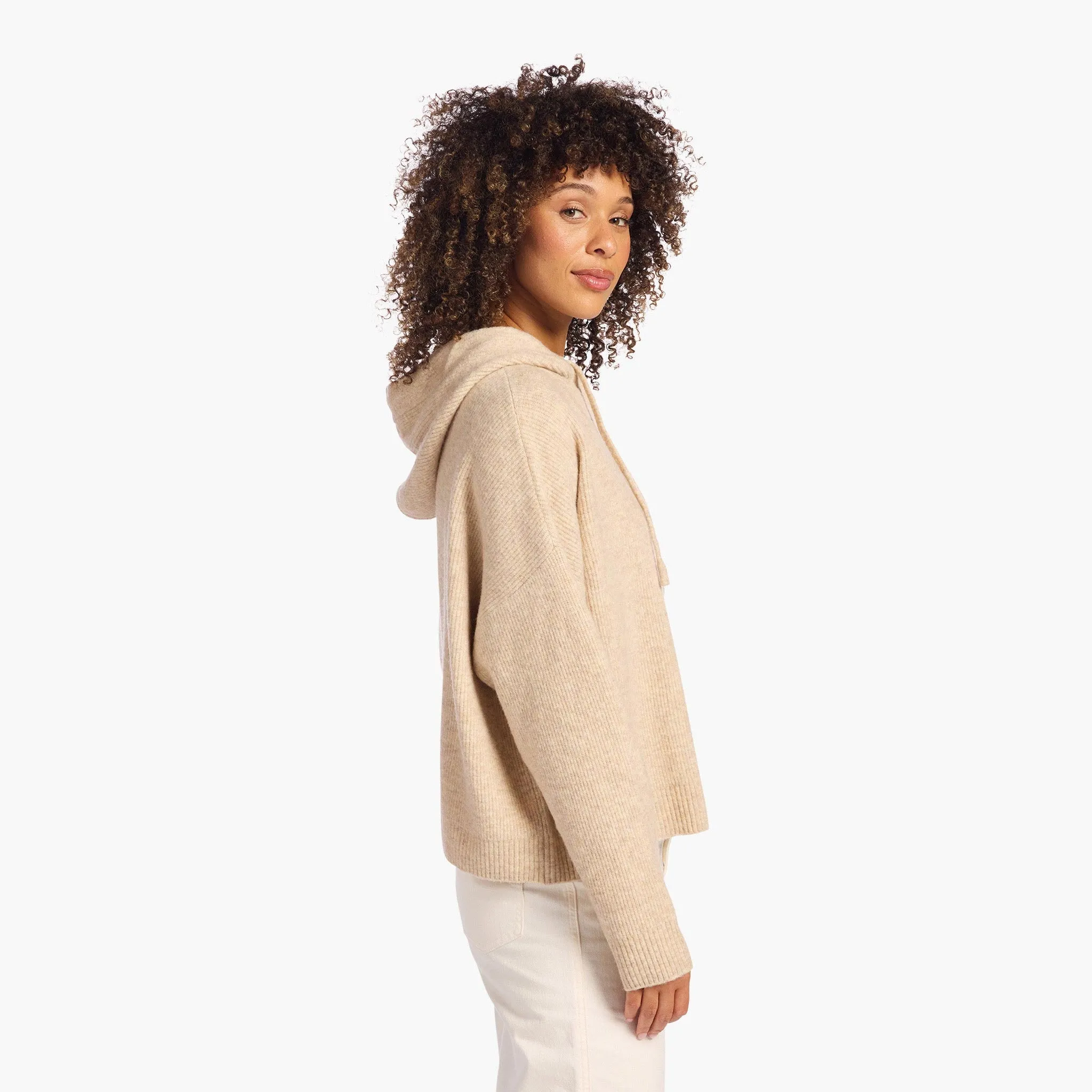 Cozy Knit Ribbed Sweater Hoodie | Heather Oat sold by nuuds product image thumbnail 3