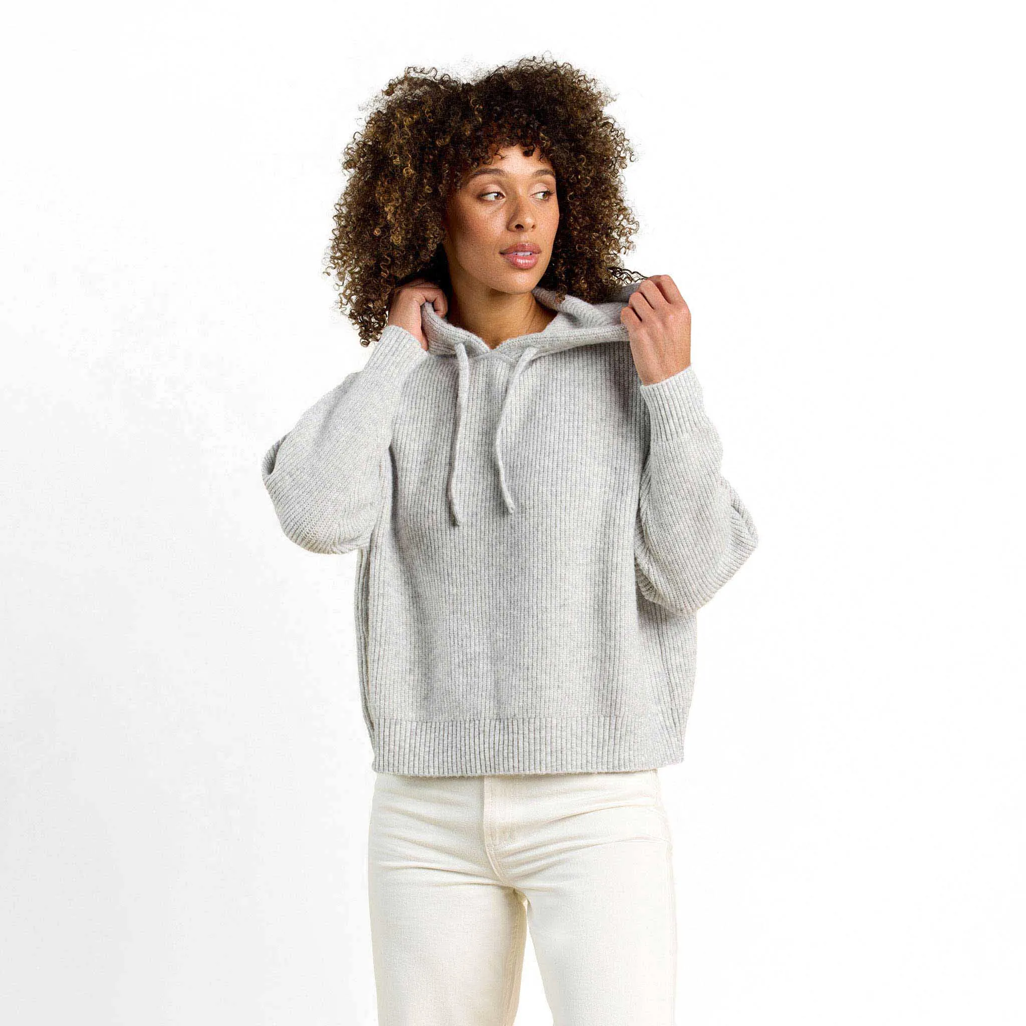 Cozy Knit Ribbed Sweater Hoodie | Heather Grey sold by nuuds