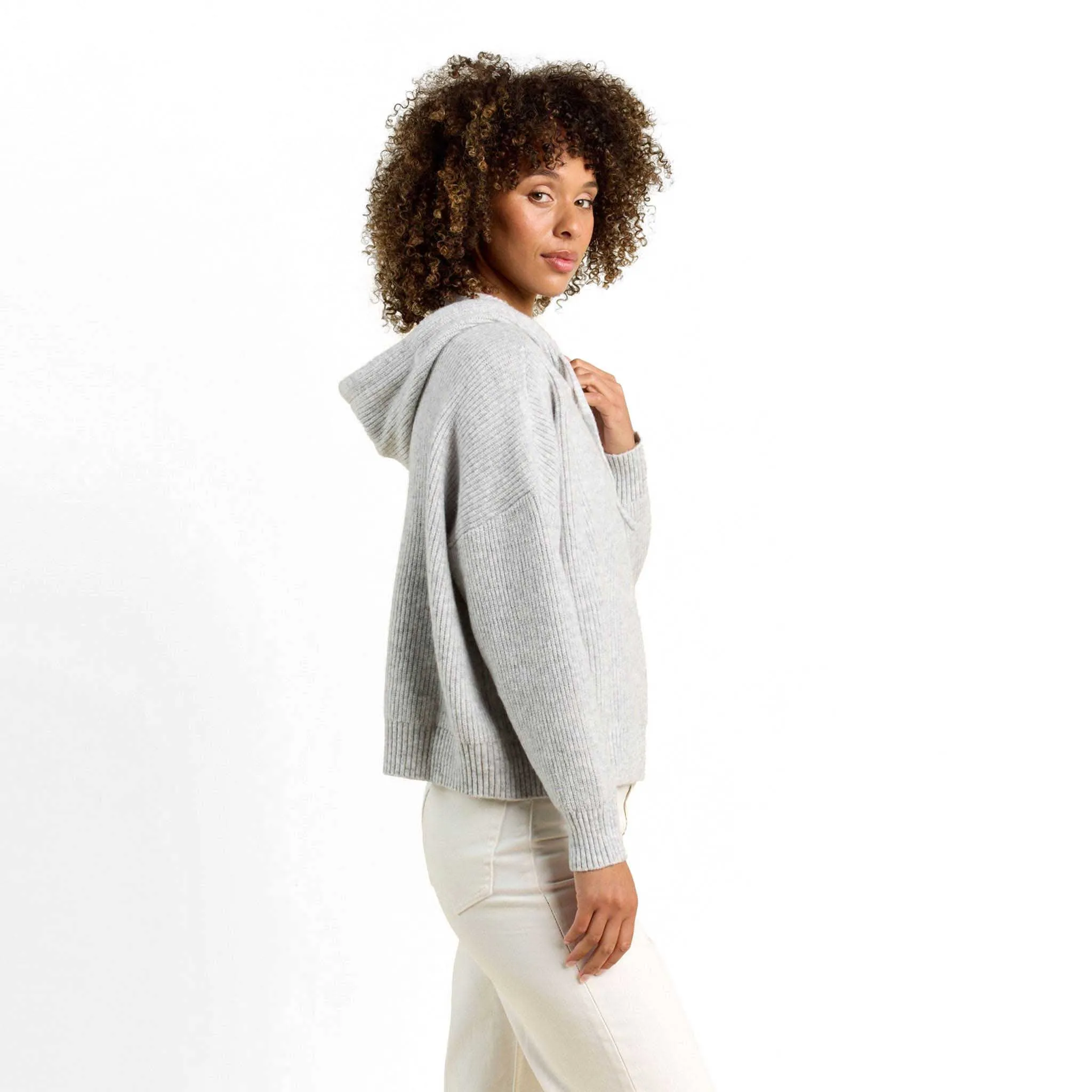 Cozy Knit Ribbed Sweater Hoodie | Heather Grey sold by nuuds product image thumbnail 3