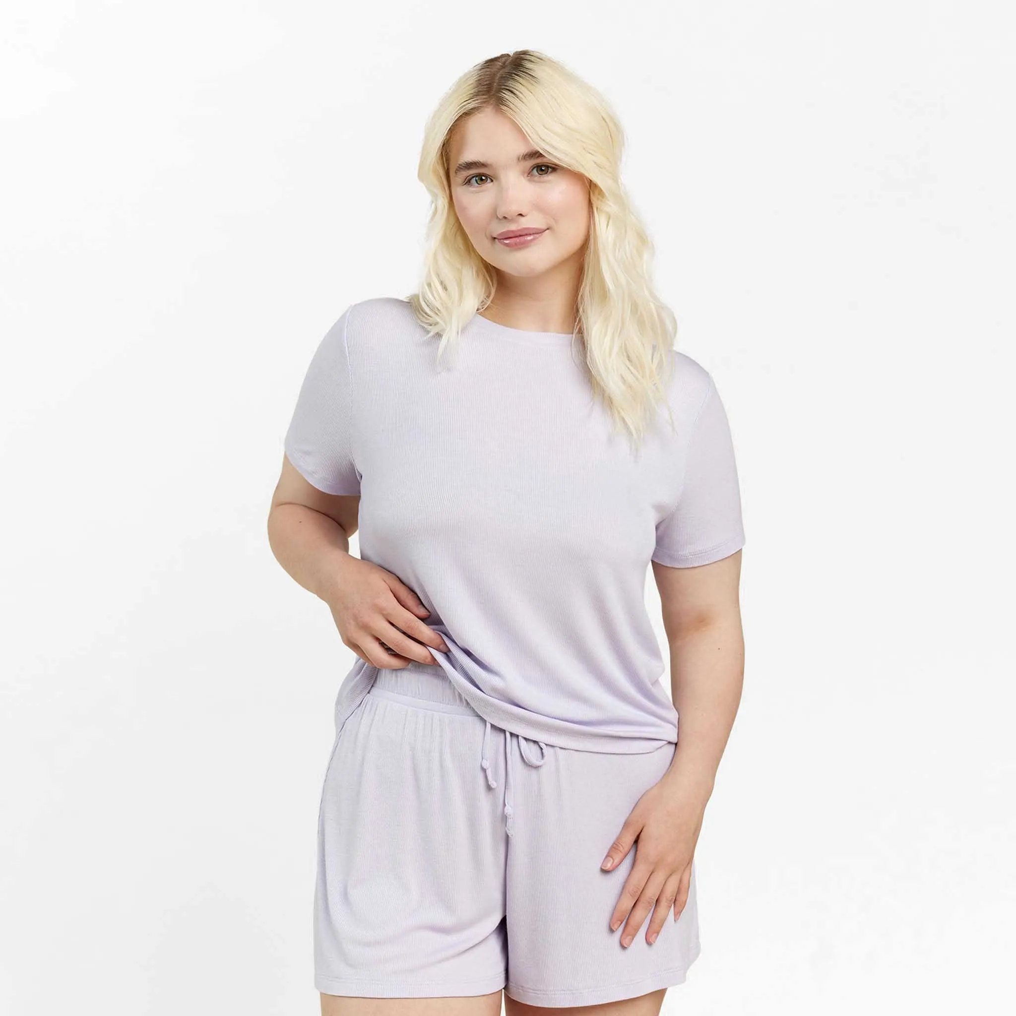Ribbed Pajama Short Set | Lilac sold by nuuds