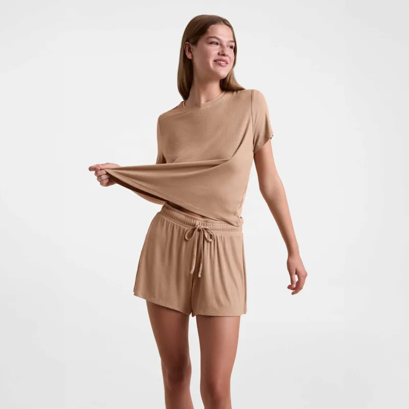 Ribbed Pajama Short Set | Cinnamon sold by nuuds
