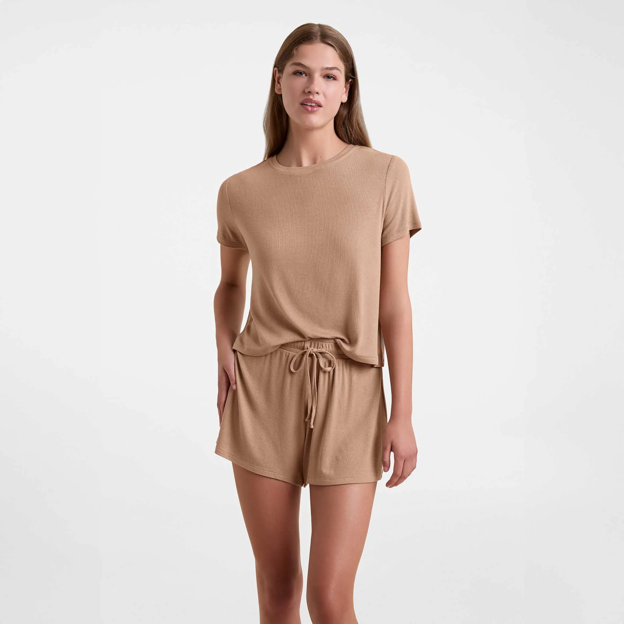 Ribbed Pajama Short Set | Cinnamon sold by nuuds product image thumbnail 5