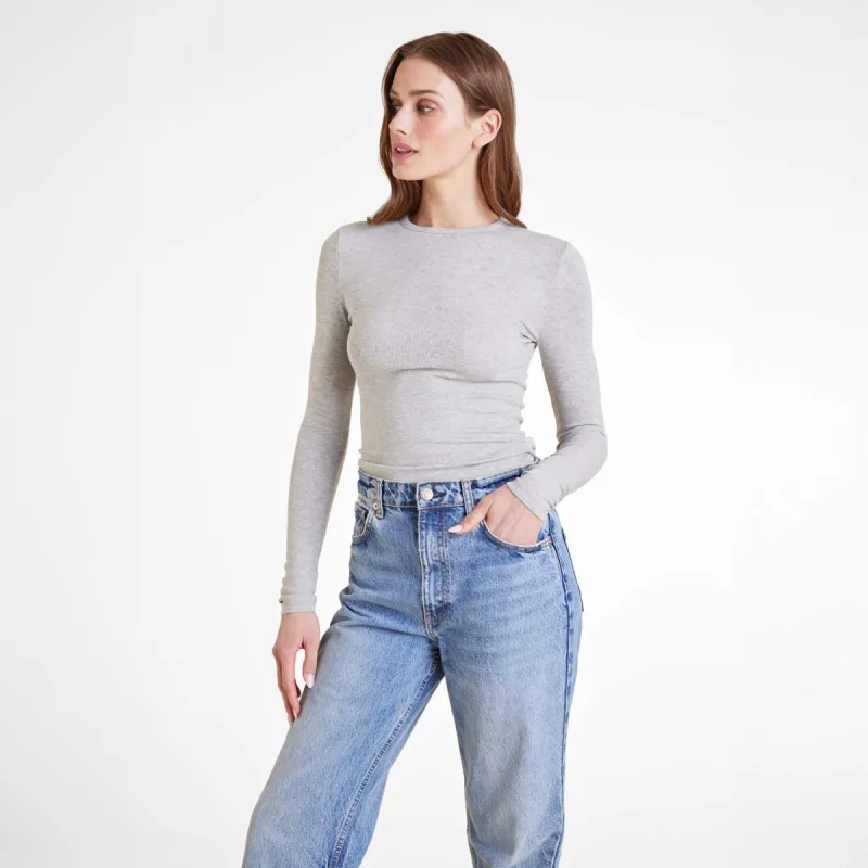 Slinky Rib Long Sleeve Shirt | Heather Grey sold by nuuds