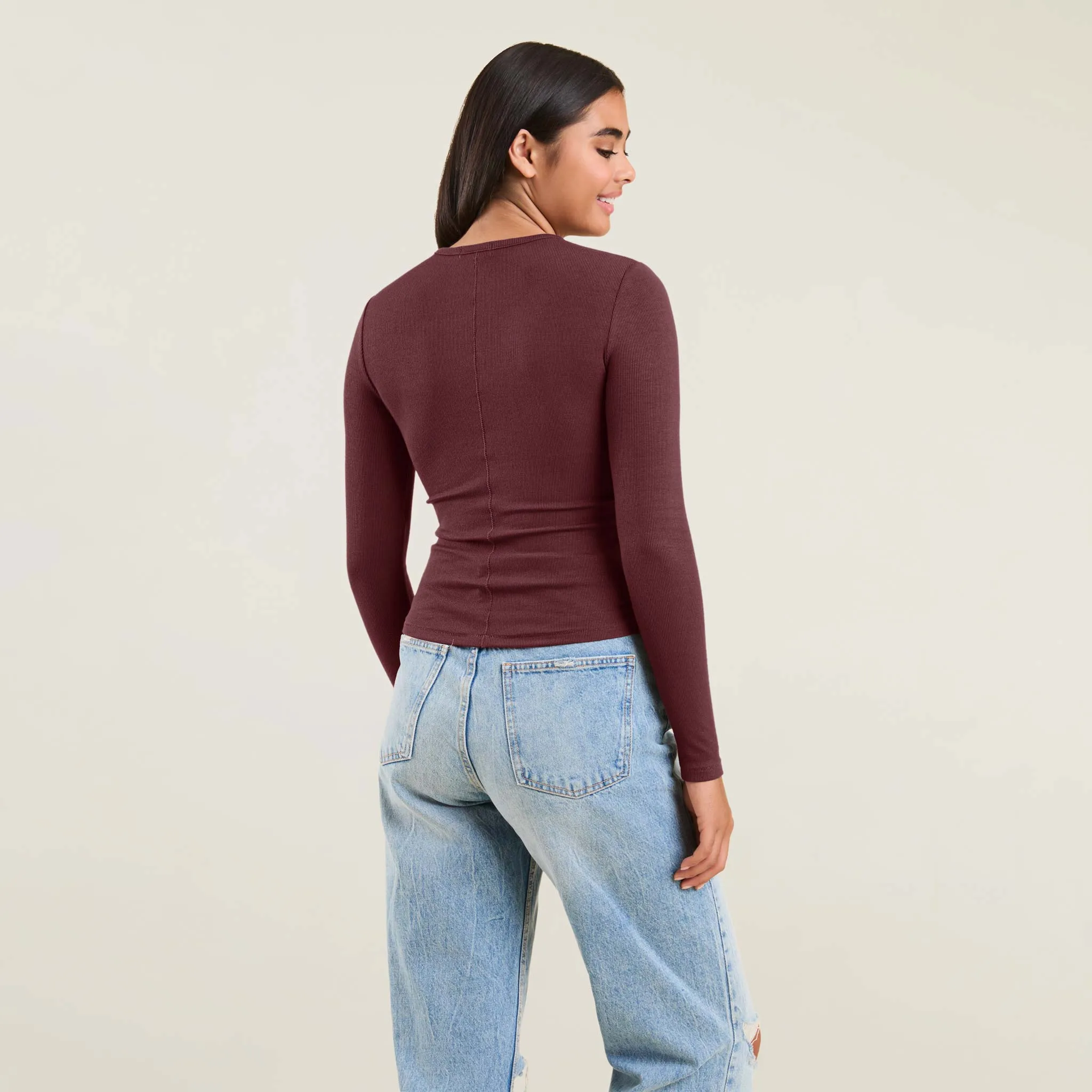 Slinky Rib Shirt | Merlot sold by nuuds product image thumbnail 4