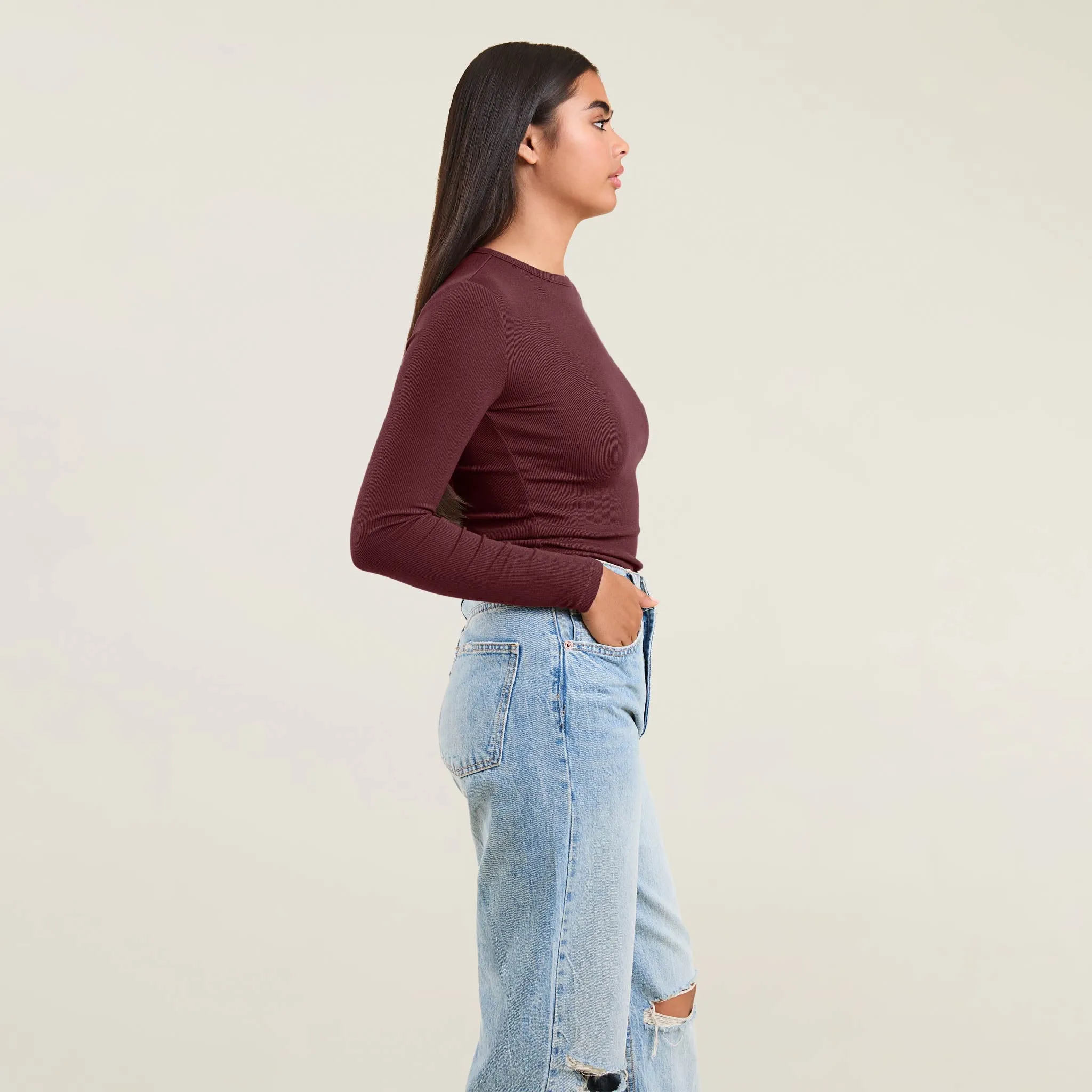 Slinky Rib Shirt | Merlot sold by nuuds product image thumbnail 3