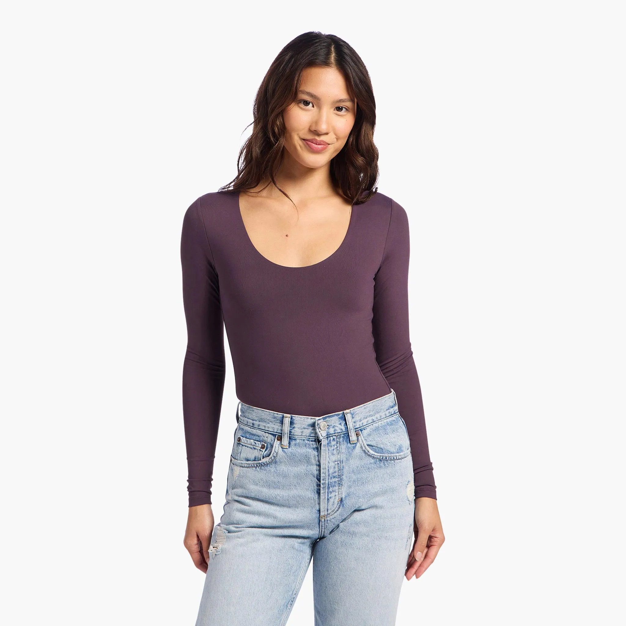 Long Sleeve Scoop Neck Bodysuit | Plum sold by nuuds