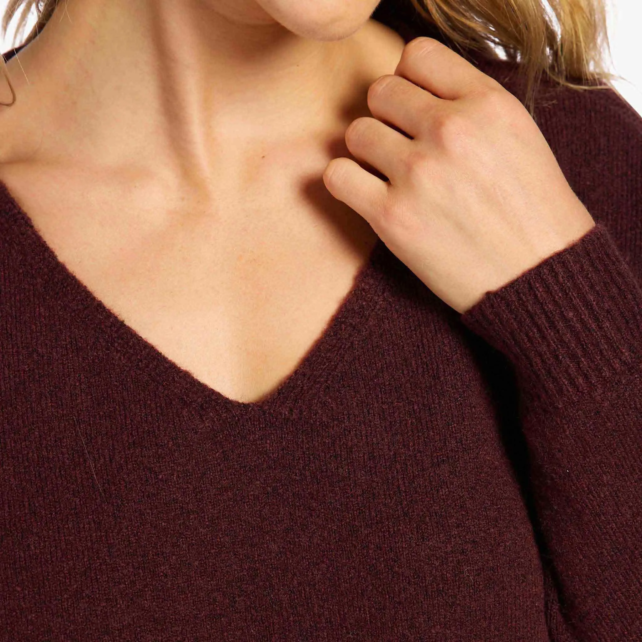 Cozy Knit V-Neck Sweater | Black Cherry sold by nuuds product image thumbnail 5