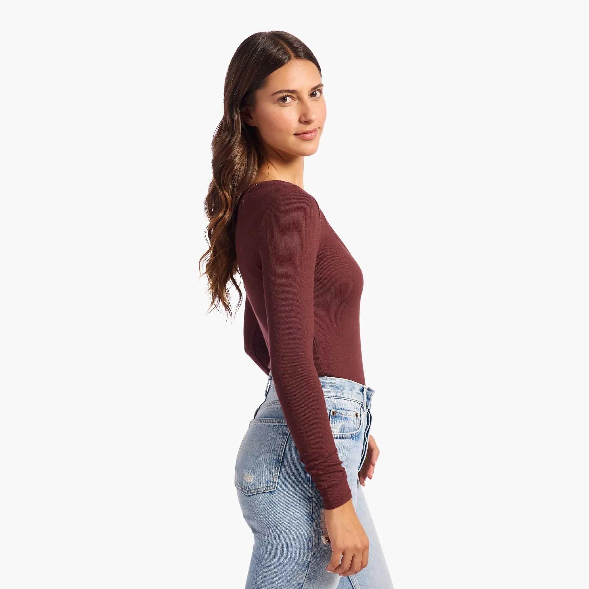 Slinky Rib Long Sleeve Bodysuit | Black Cherry sold by nuuds product image thumbnail 3