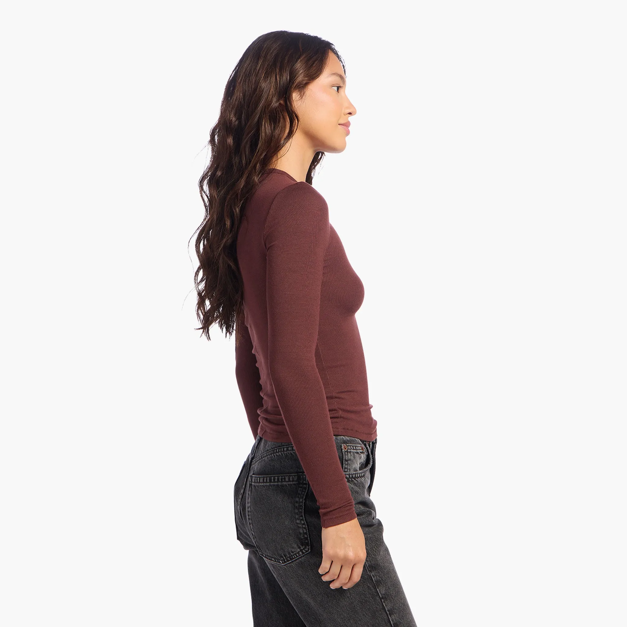 Slinky Rib Long Sleeve Shirt | Black Cherry sold by nuuds product image thumbnail 3
