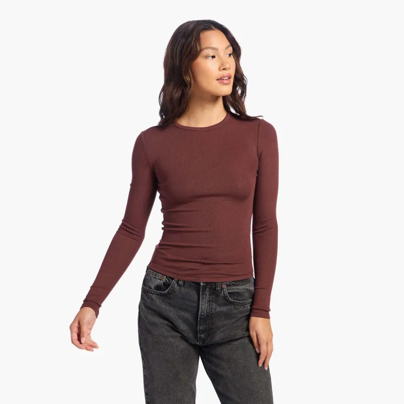 Slinky Rib Long Sleeve Shirt | Black Cherry sold by nuuds