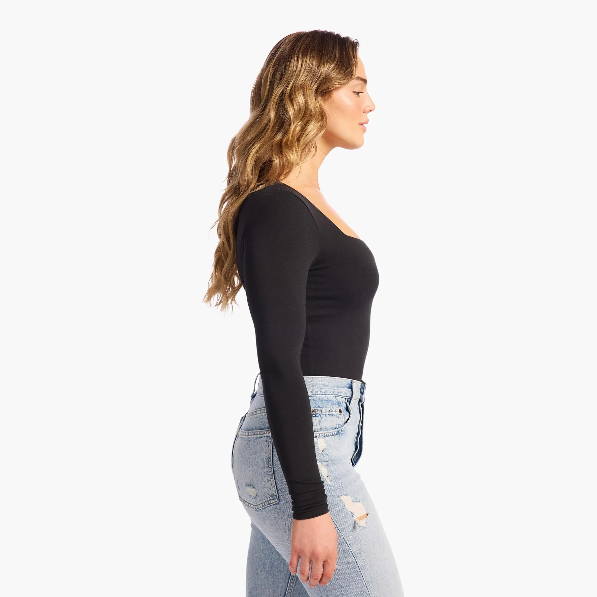 Cotton Stretch Long Sleeve Square Neck Bodysuit sold by nuuds product image thumbnail 3