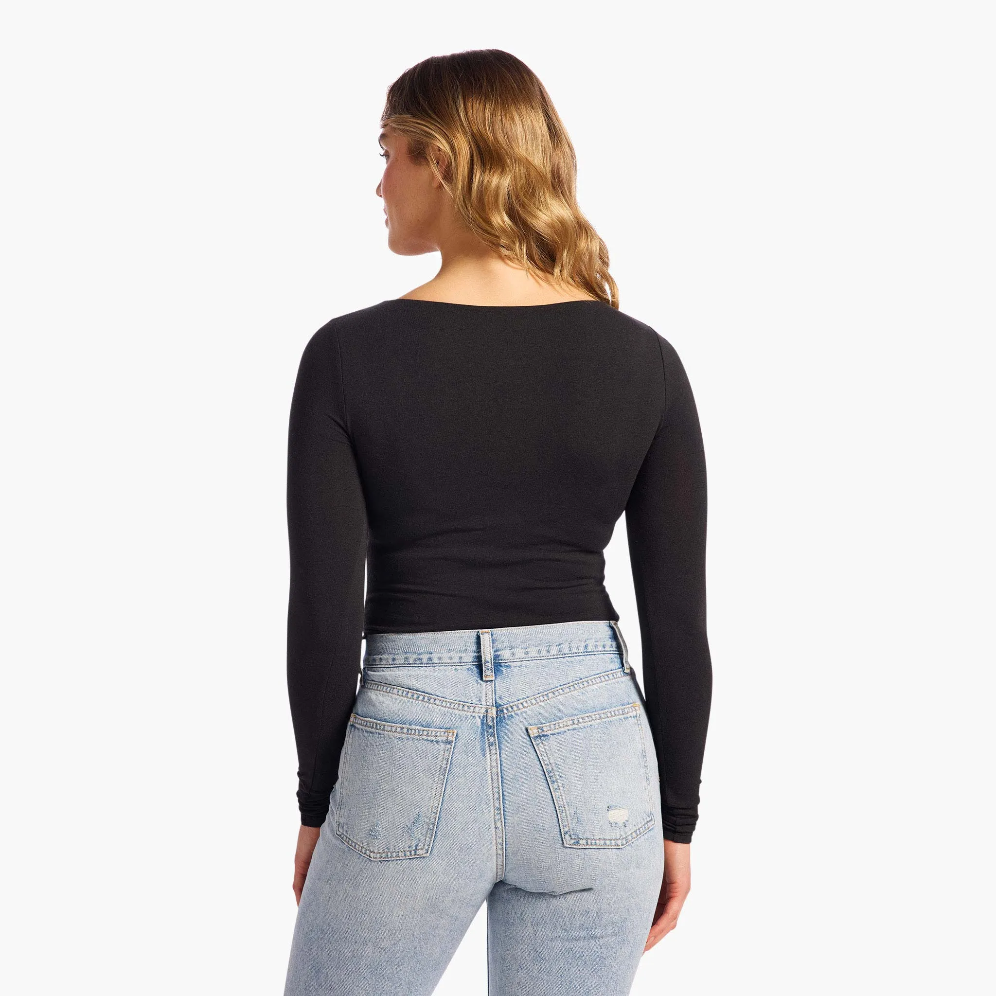 Cotton Stretch Long Sleeve Square Neck Bodysuit | Black sold by nuuds product image thumbnail 4
