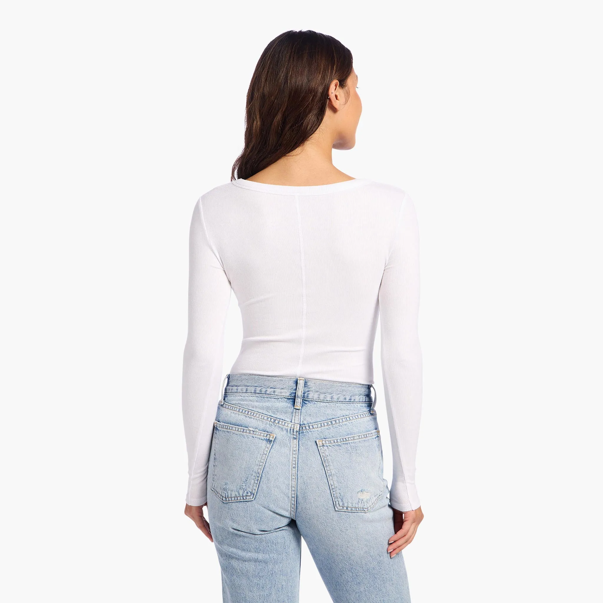 Slinky Rib Long Sleeve Bodysuit | White sold by nuuds product image thumbnail 4