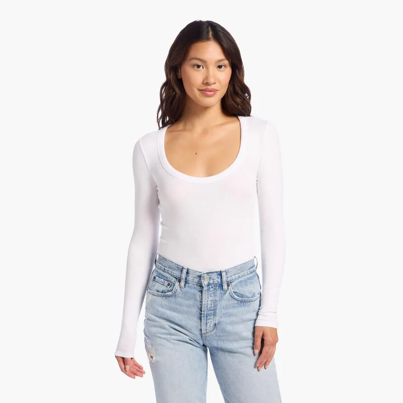 Slinky Rib Long Sleeve Bodysuit | White sold by nuuds