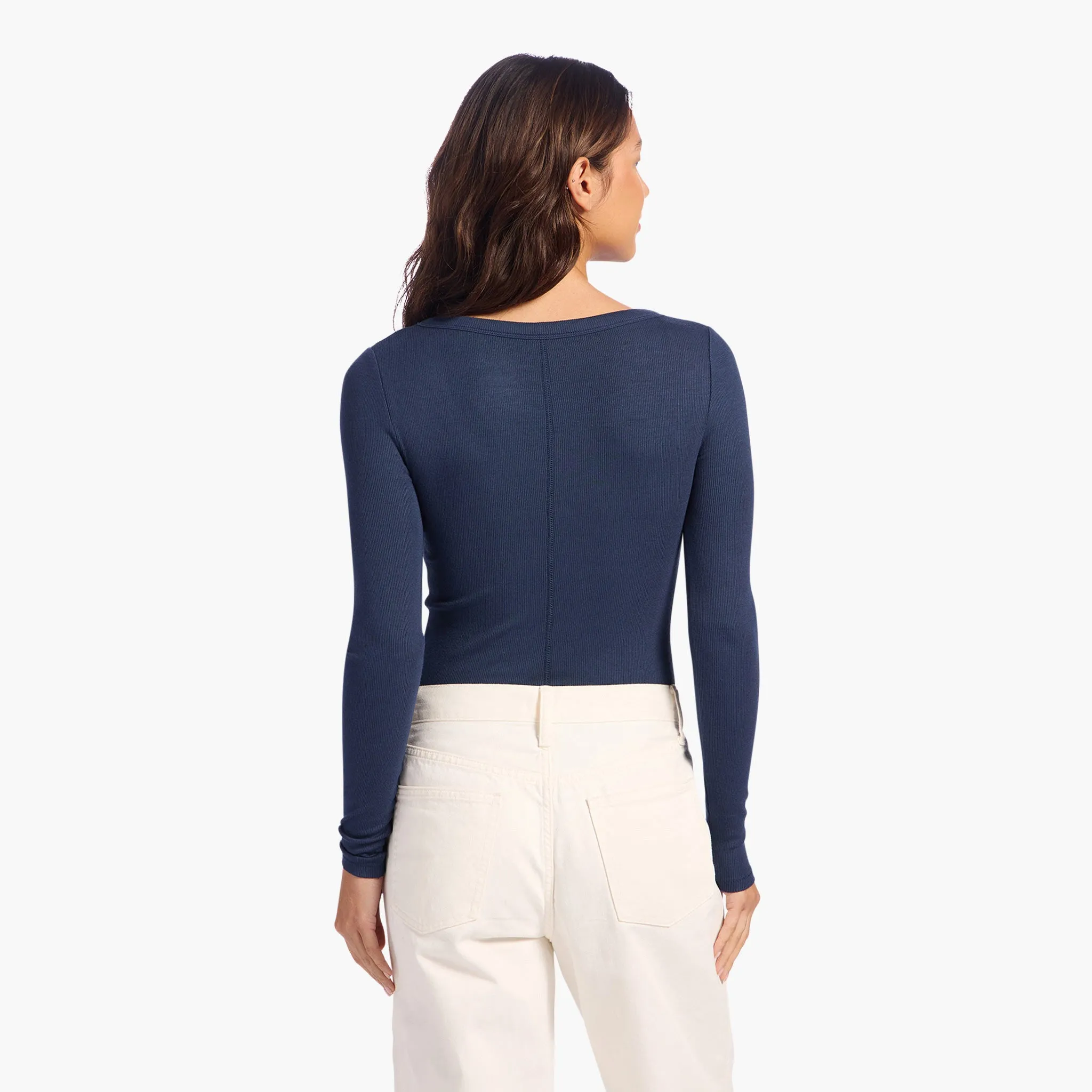Slinky Rib Long Sleeve Bodysuit | Navy sold by nuuds product image thumbnail 4