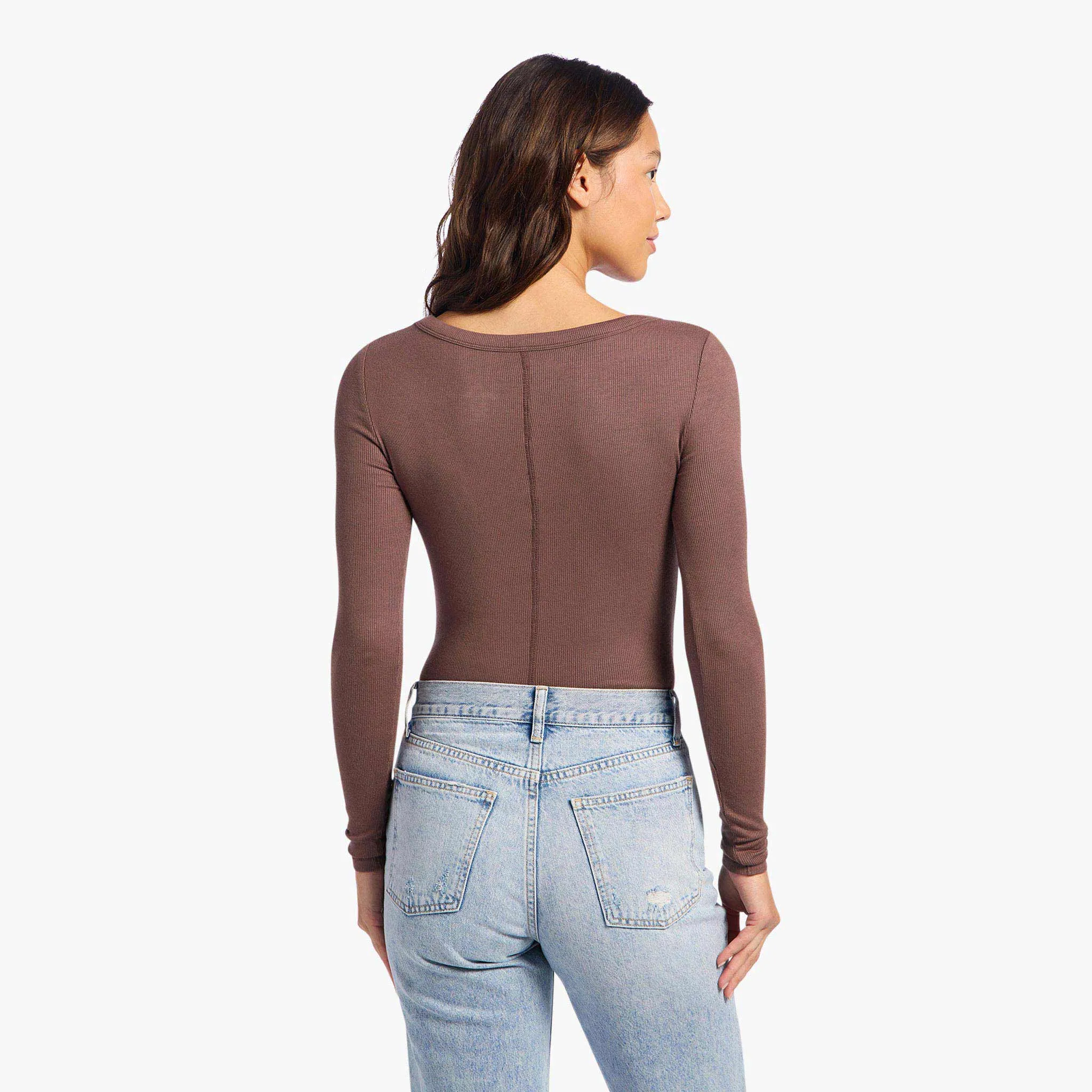 Slinky Rib Long Sleeve Bodysuit | Coffee sold by nuuds product image thumbnail 4
