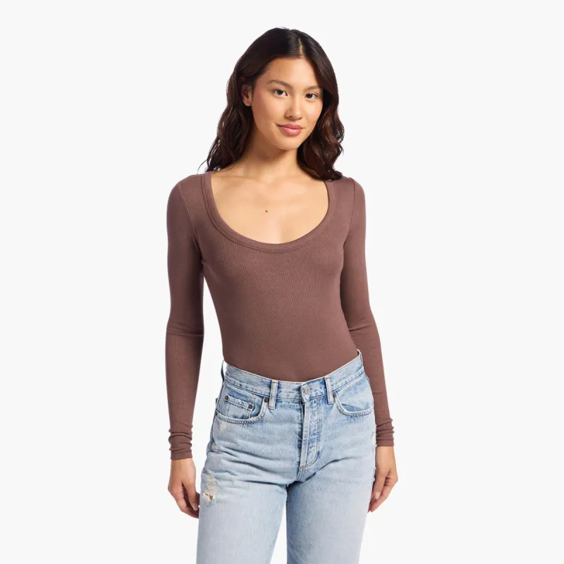Slinky Rib Long Sleeve Bodysuit | Coffee sold by nuuds