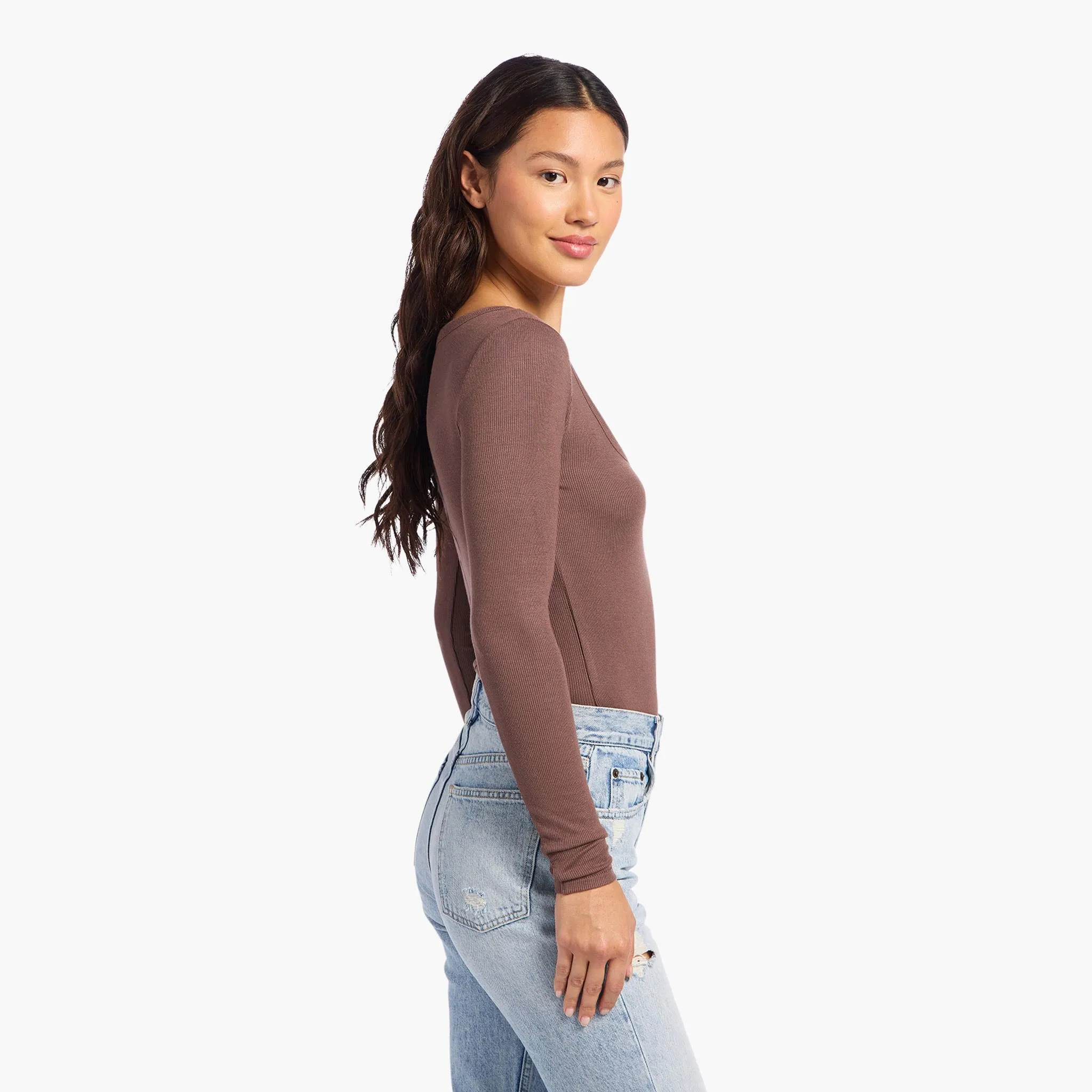Slinky Rib Long Sleeve Bodysuit | Coffee sold by nuuds product image thumbnail 3