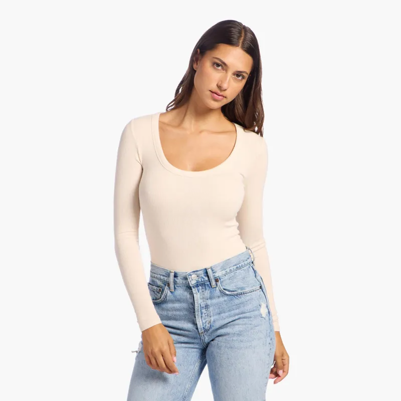 Slinky Rib Long Sleeve Bodysuit | Bone sold by nuuds