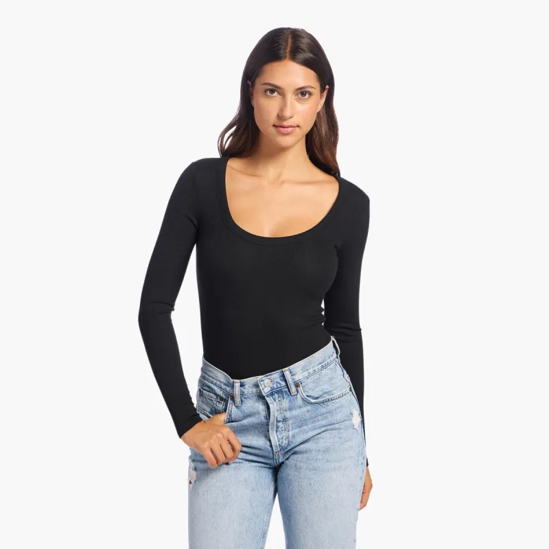 Slinky Rib Long Sleeve Bodysuit | Black sold by nuuds