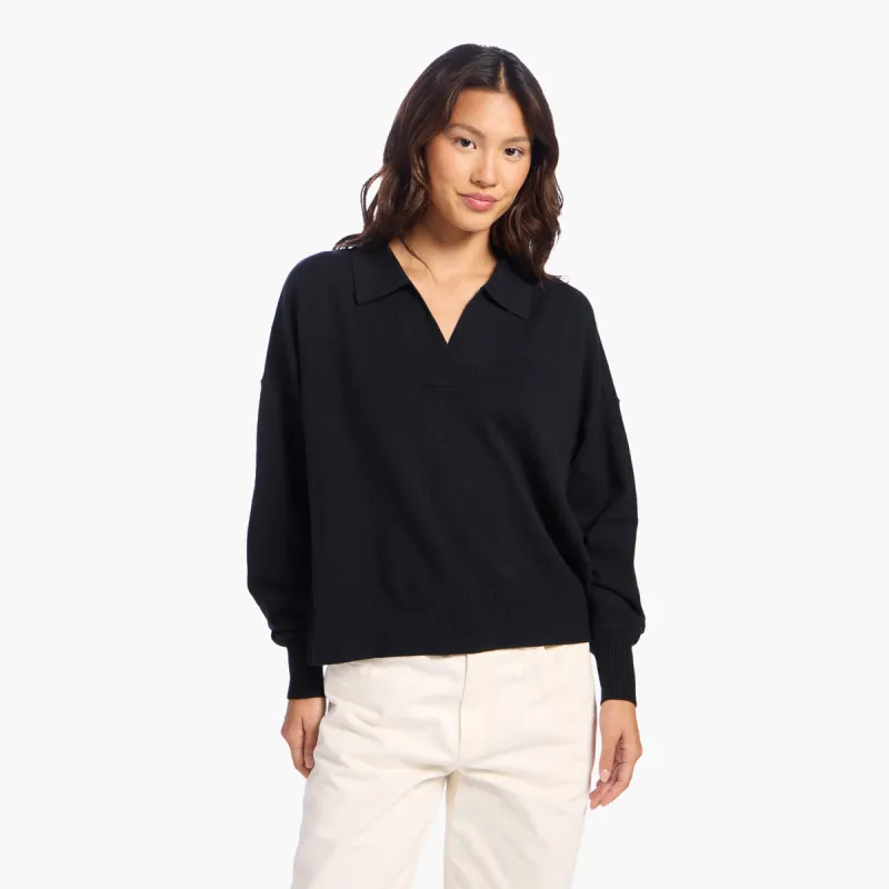 Luxe Knit Polo Sweater | Black sold by nuuds