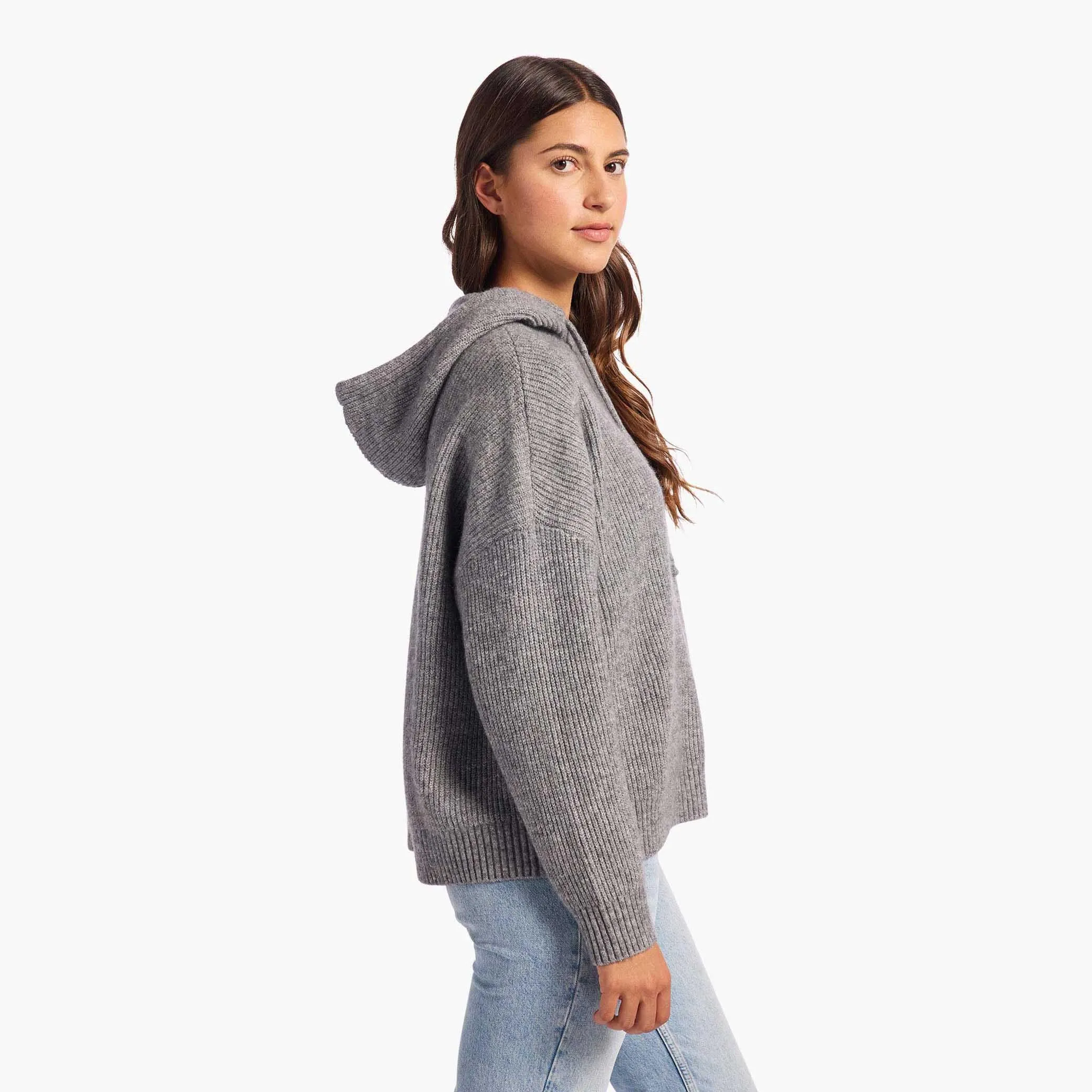 Cozy Knit Ribbed Sweater Hoodie | Charcoal sold by nuuds product image thumbnail 3