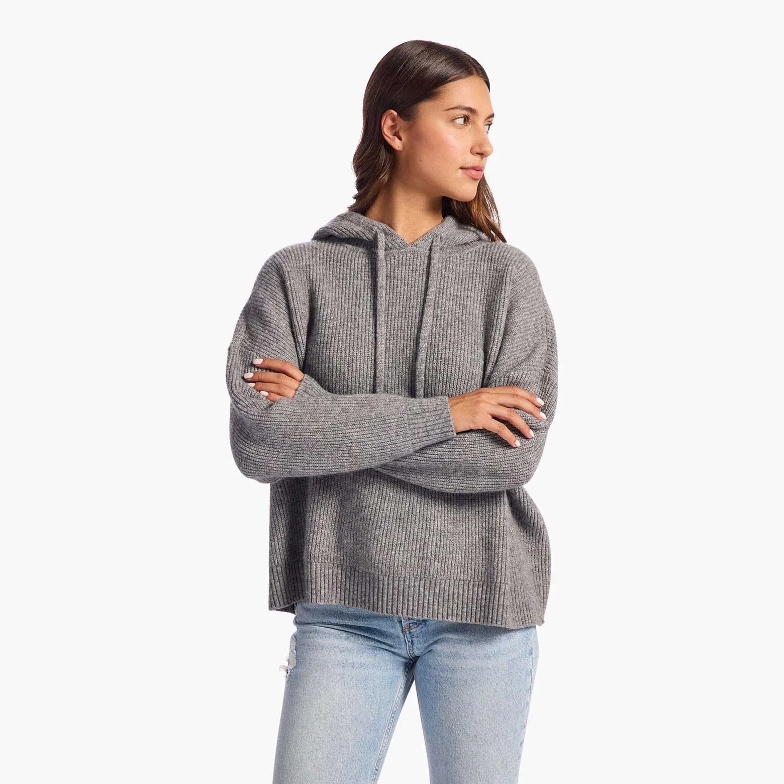 Cozy Knit Ribbed Sweater Hoodie | Charcoal sold by nuuds