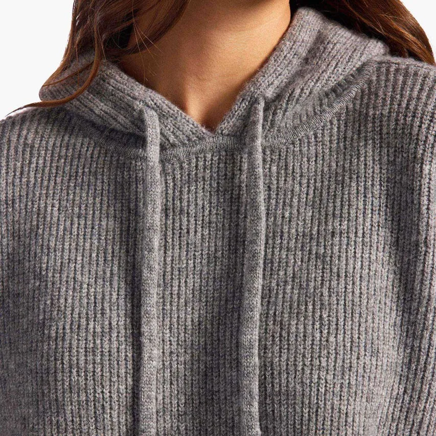 Cozy Knit Ribbed Sweater Hoodie | Charcoal sold by nuuds product image thumbnail 5