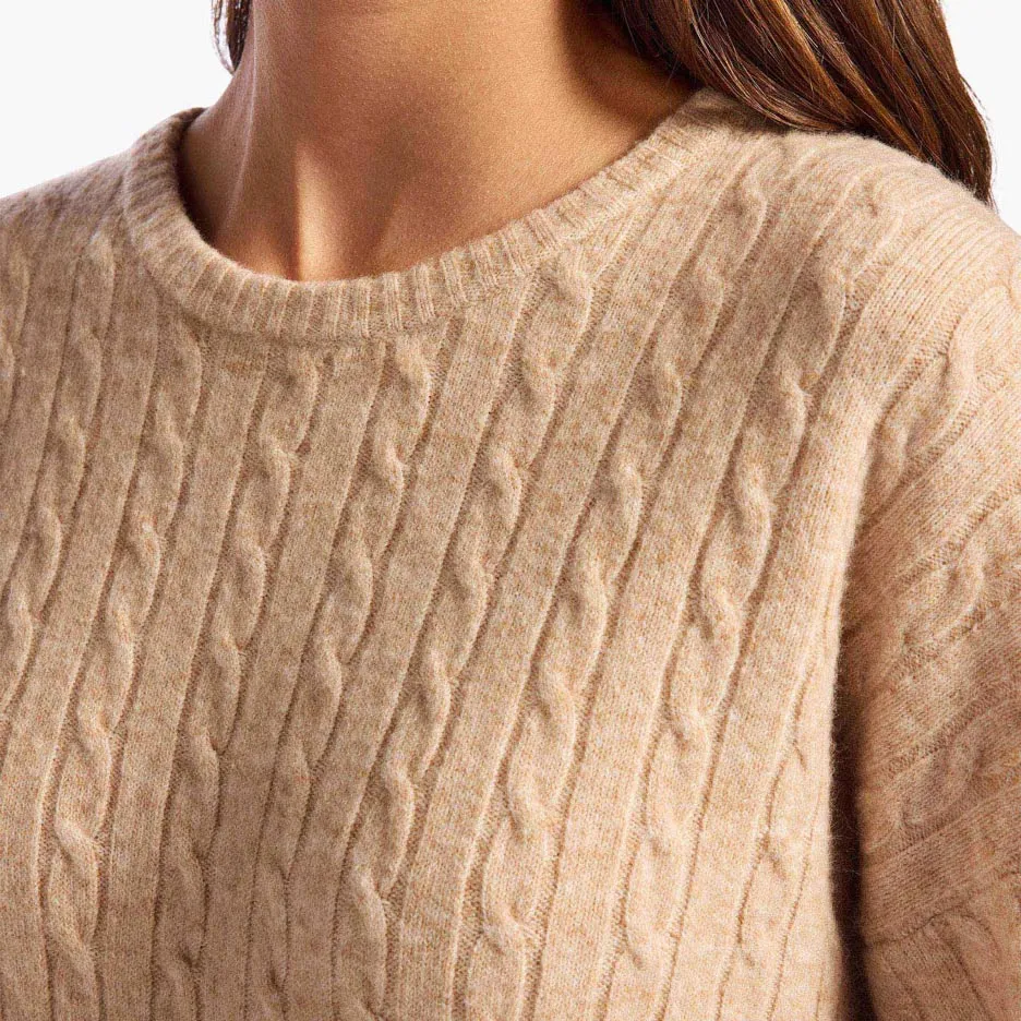 Cozy Knit Cable Crewneck Sweater | Heather Oat sold by nuuds product image thumbnail 5