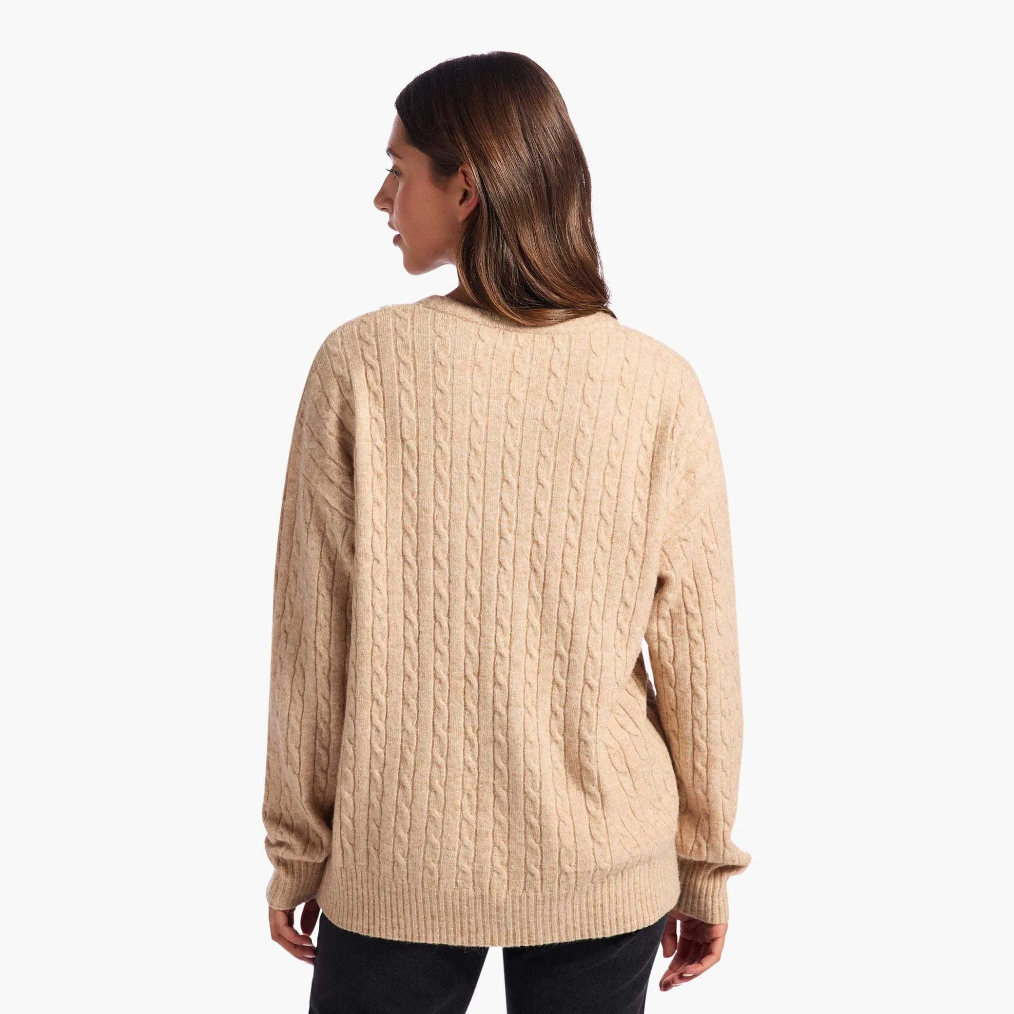 Cozy Knit Cable Crewneck Sweater | Heather Oat sold by nuuds product image thumbnail 4