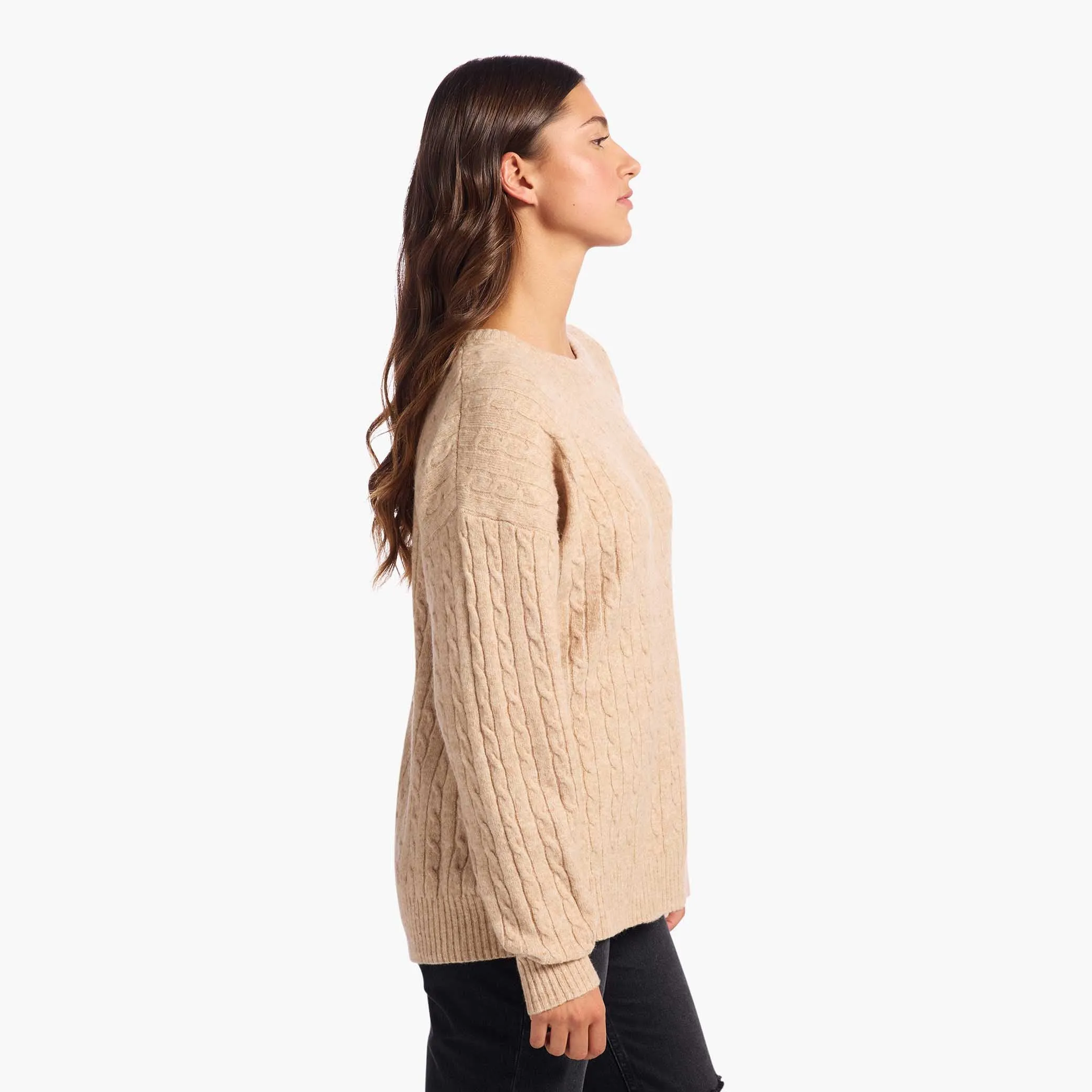 Cozy Knit Cable Crewneck Sweater | Heather Oat sold by nuuds product image thumbnail 3