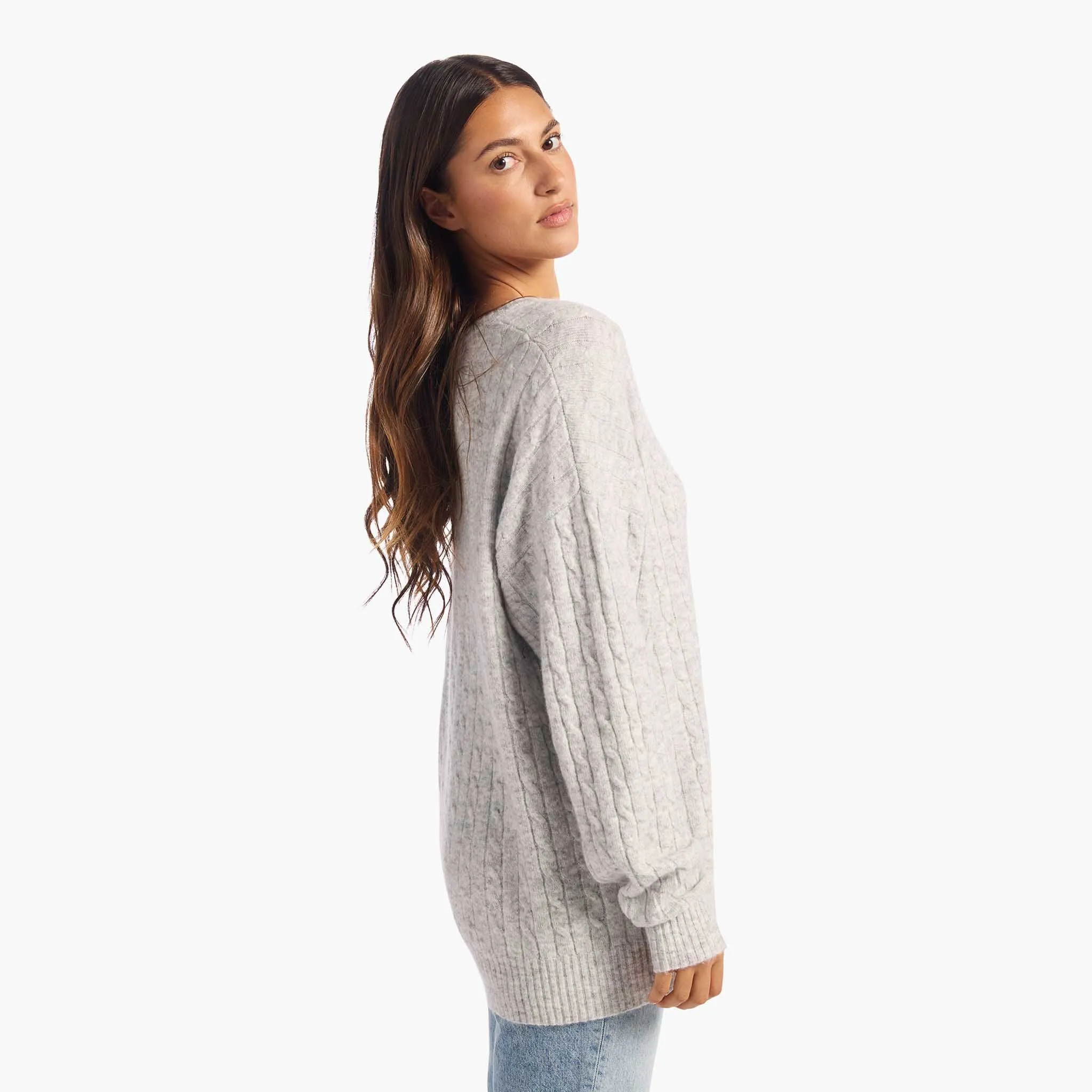 Cozy Knit Cable Crewneck Sweater | Heather Grey sold by nuuds product image thumbnail 3