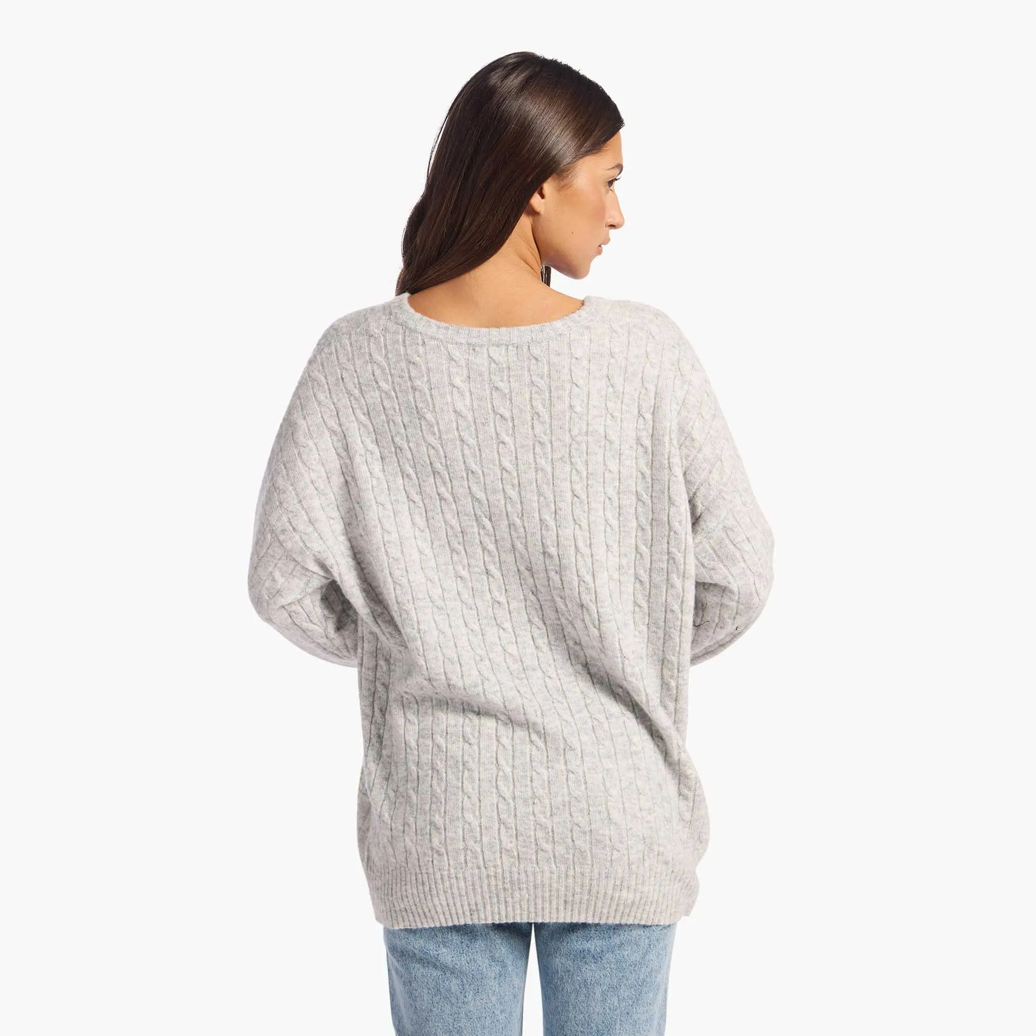 Cozy Knit Cable Crewneck Sweater | Heather Grey sold by nuuds product image thumbnail 4