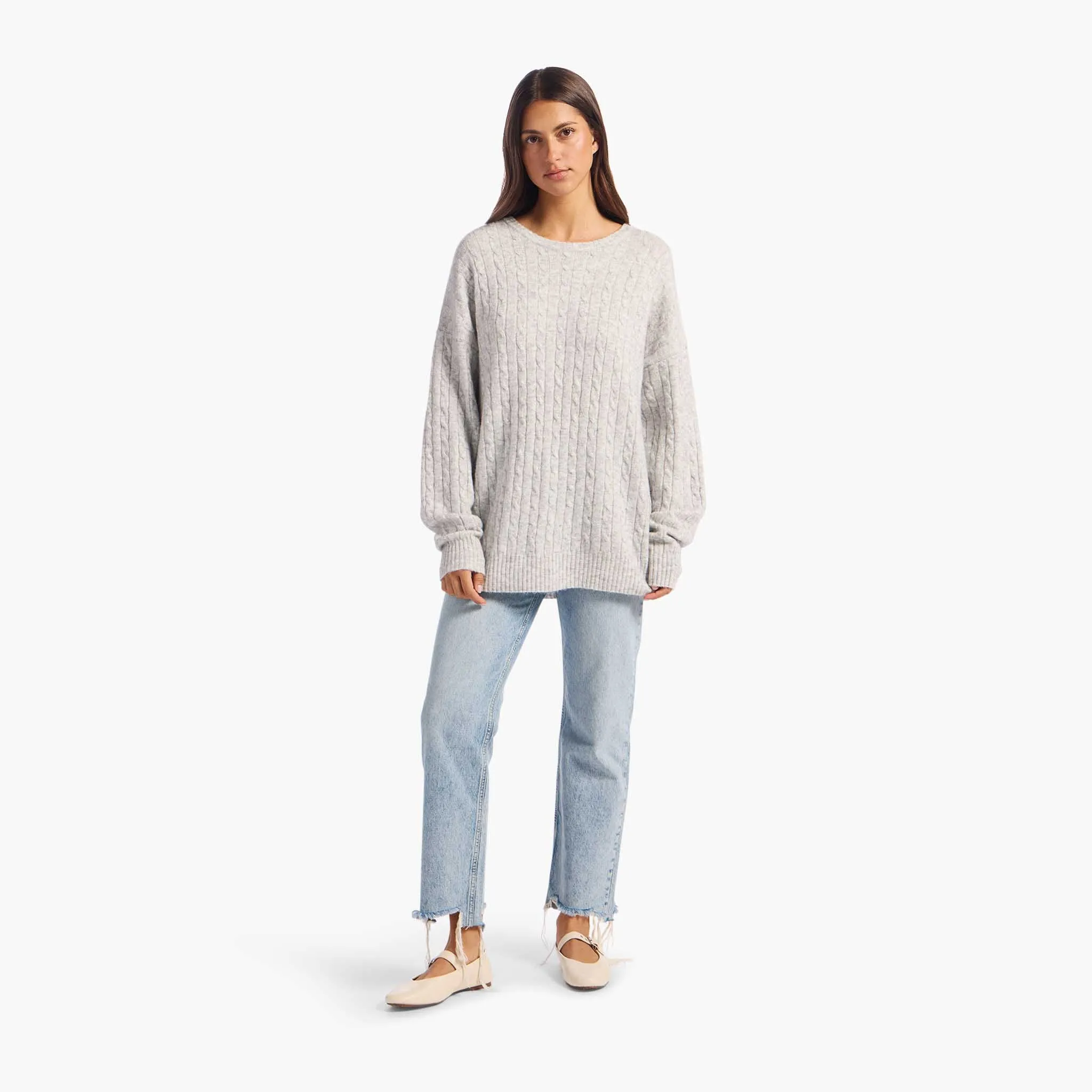 Cozy Knit Cable Crewneck Sweater | Heather Grey sold by nuuds product image thumbnail 2