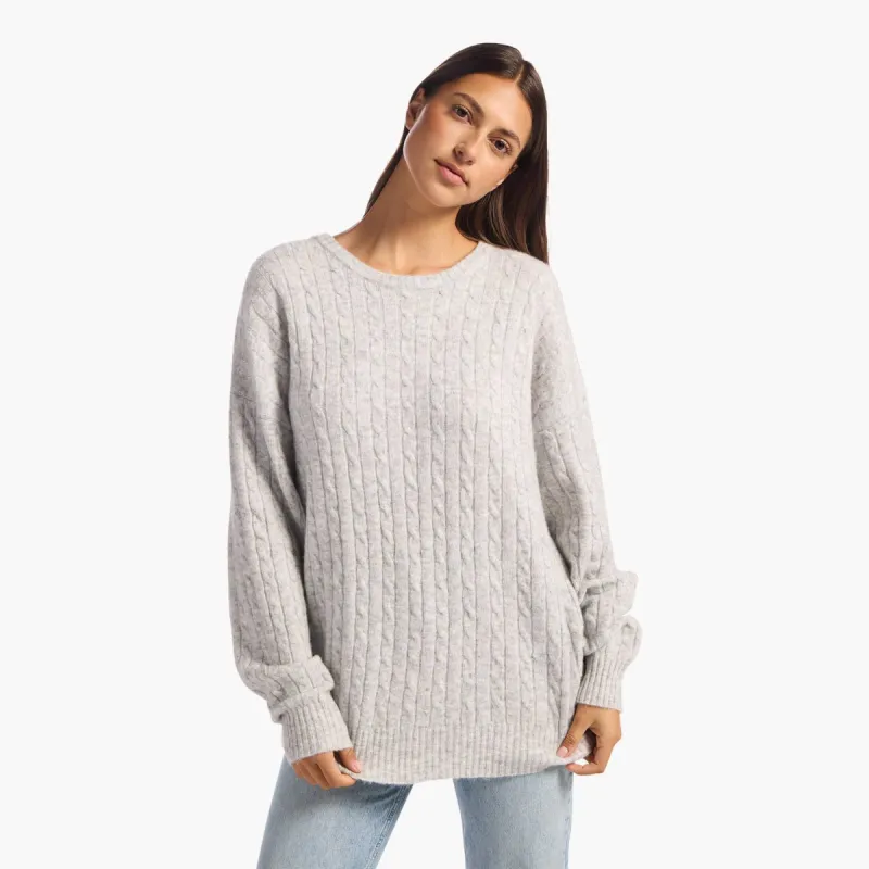 Cozy Knit Cable Crewneck Sweater | Heather Grey sold by nuuds