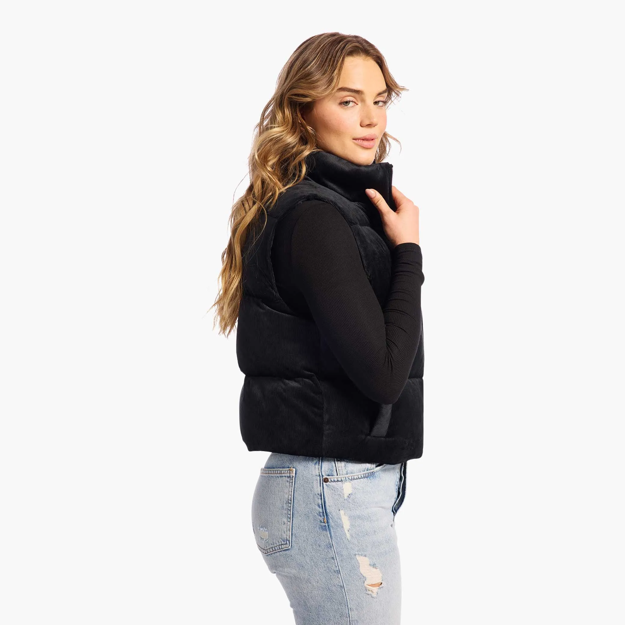 Ribbed Velour Puffer Vest | Black sold by nuuds product image thumbnail 3