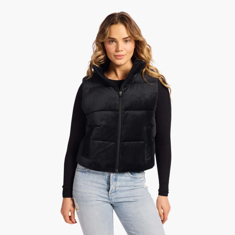 Ribbed Velour Puffer Vest | Black made by nuuds