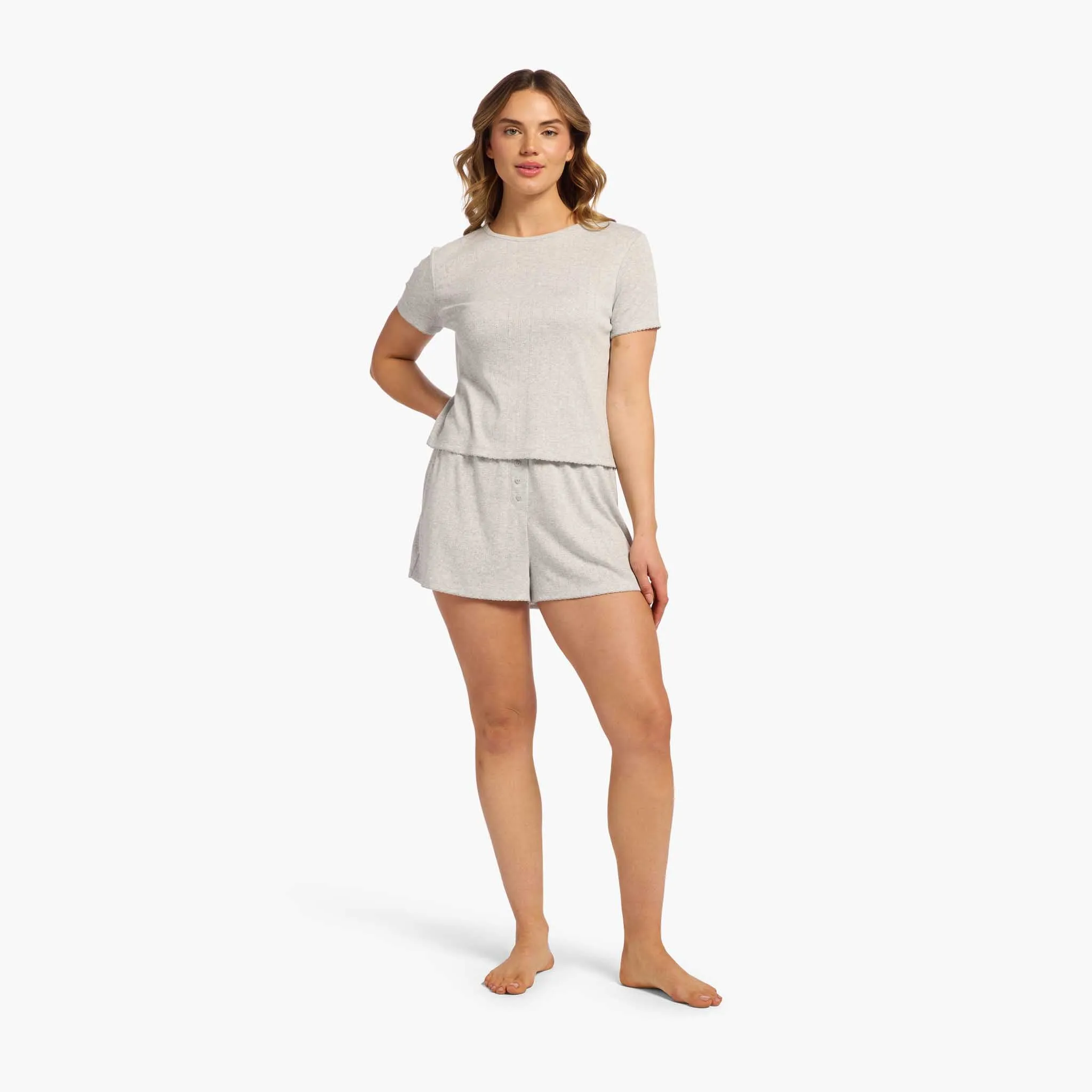 Heart Pointelle Cheeky Short | Heather Grey sold by nuuds