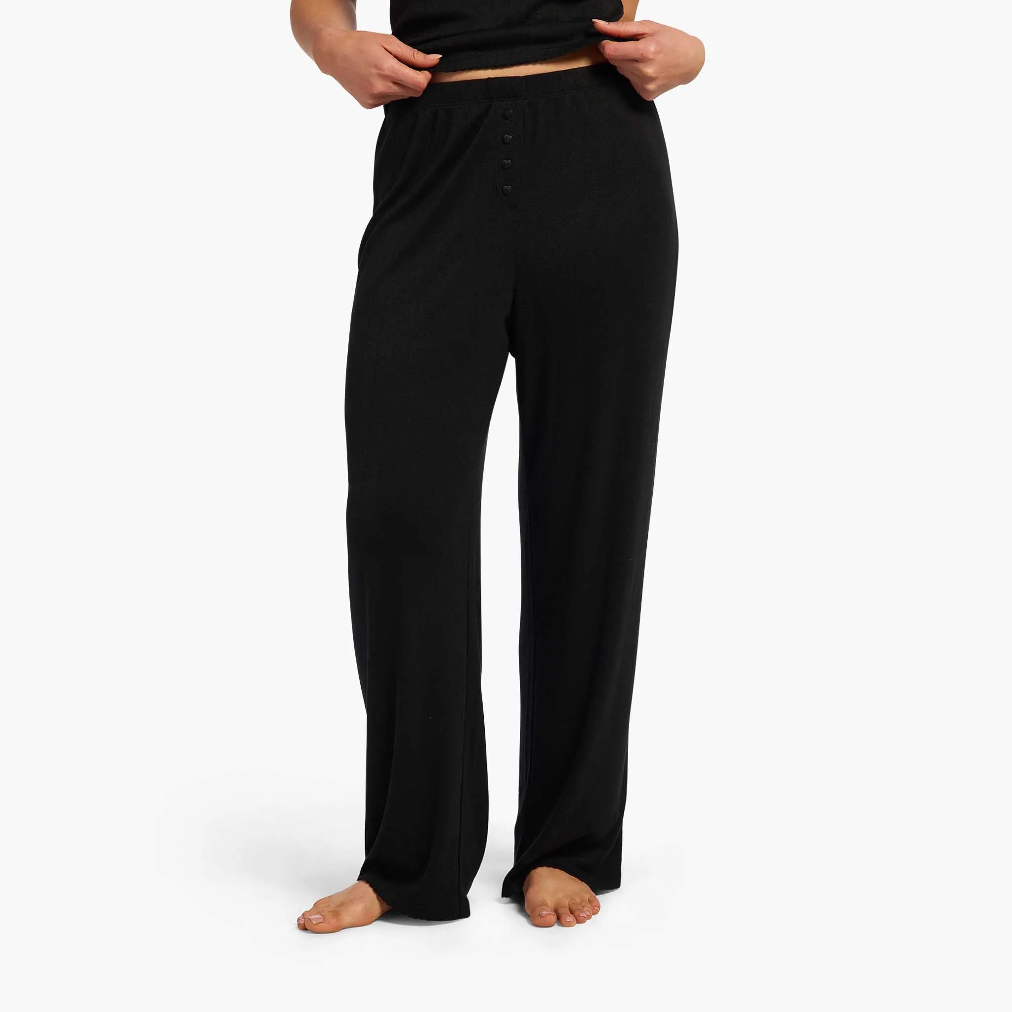 Heart Pointelle Wide Leg Pant | Black sold by nuuds product image thumbnail 2