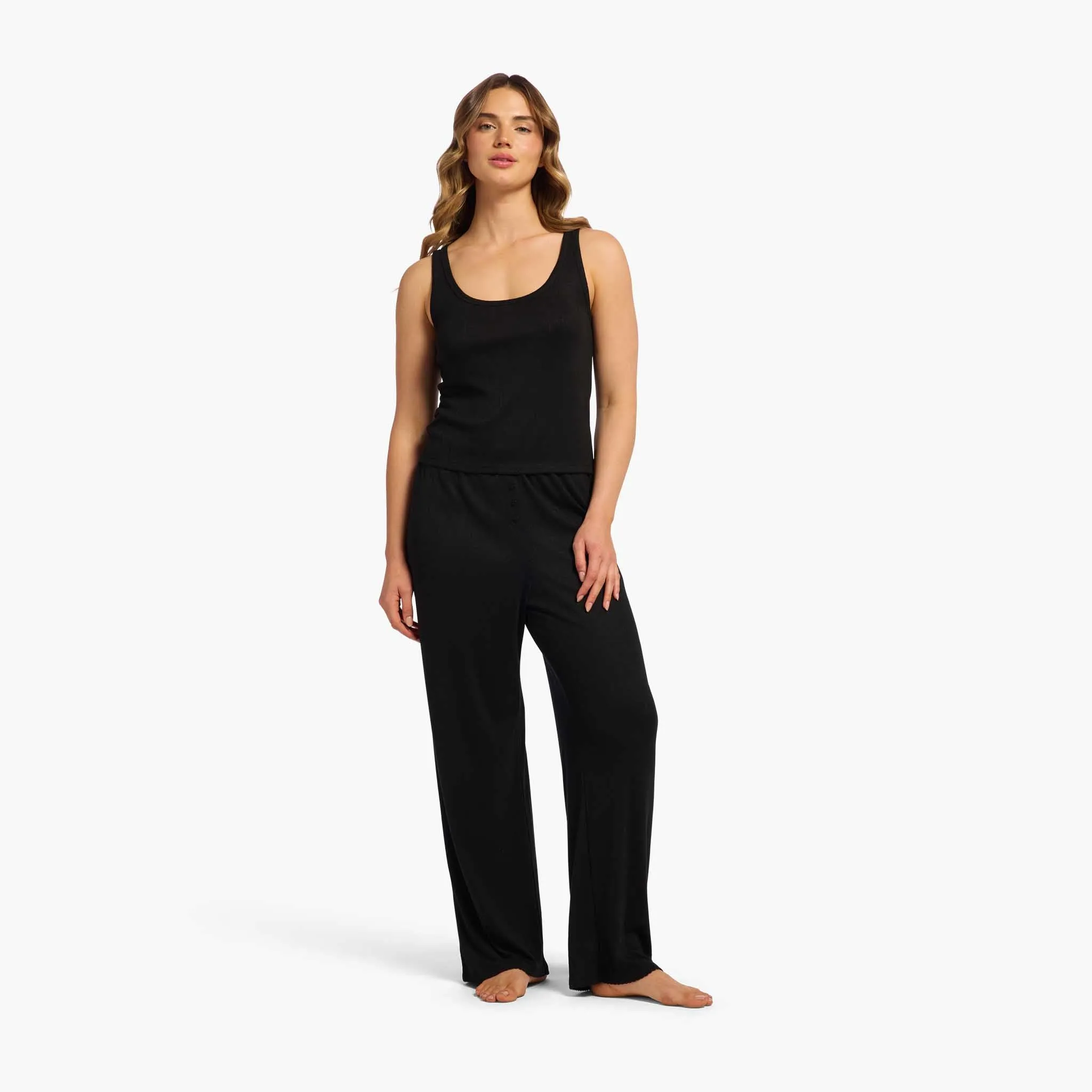 Heart Pointelle Wide Leg Pant | Black sold by nuuds