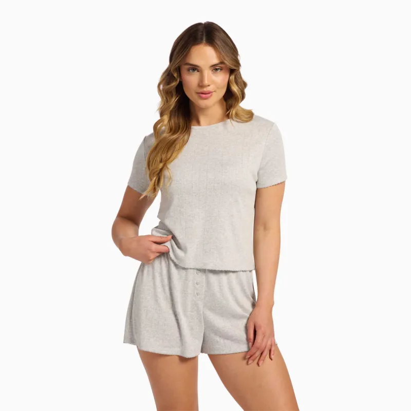 Heart Pointelle Tee | Heather Grey sold by nuuds