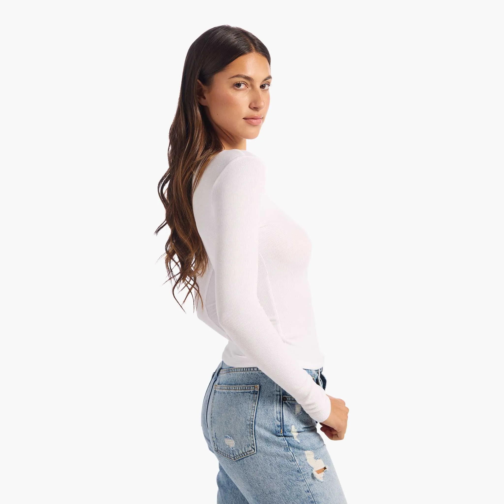 Slinky Rib Long Sleeve Shirt | White sold by nuuds product image thumbnail 3