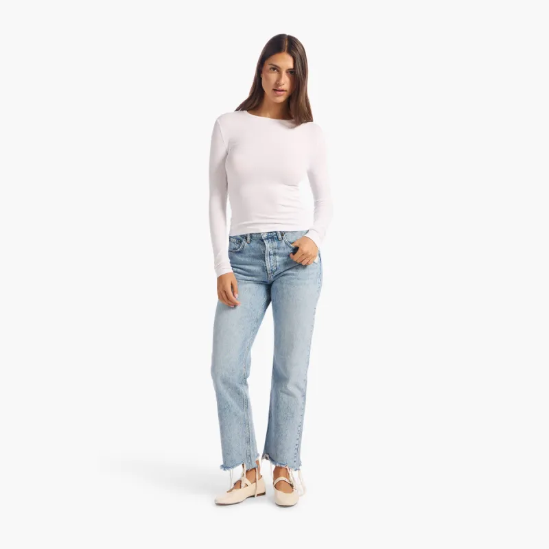 Slinky Rib Long Sleeve Shirt | White sold by nuuds
