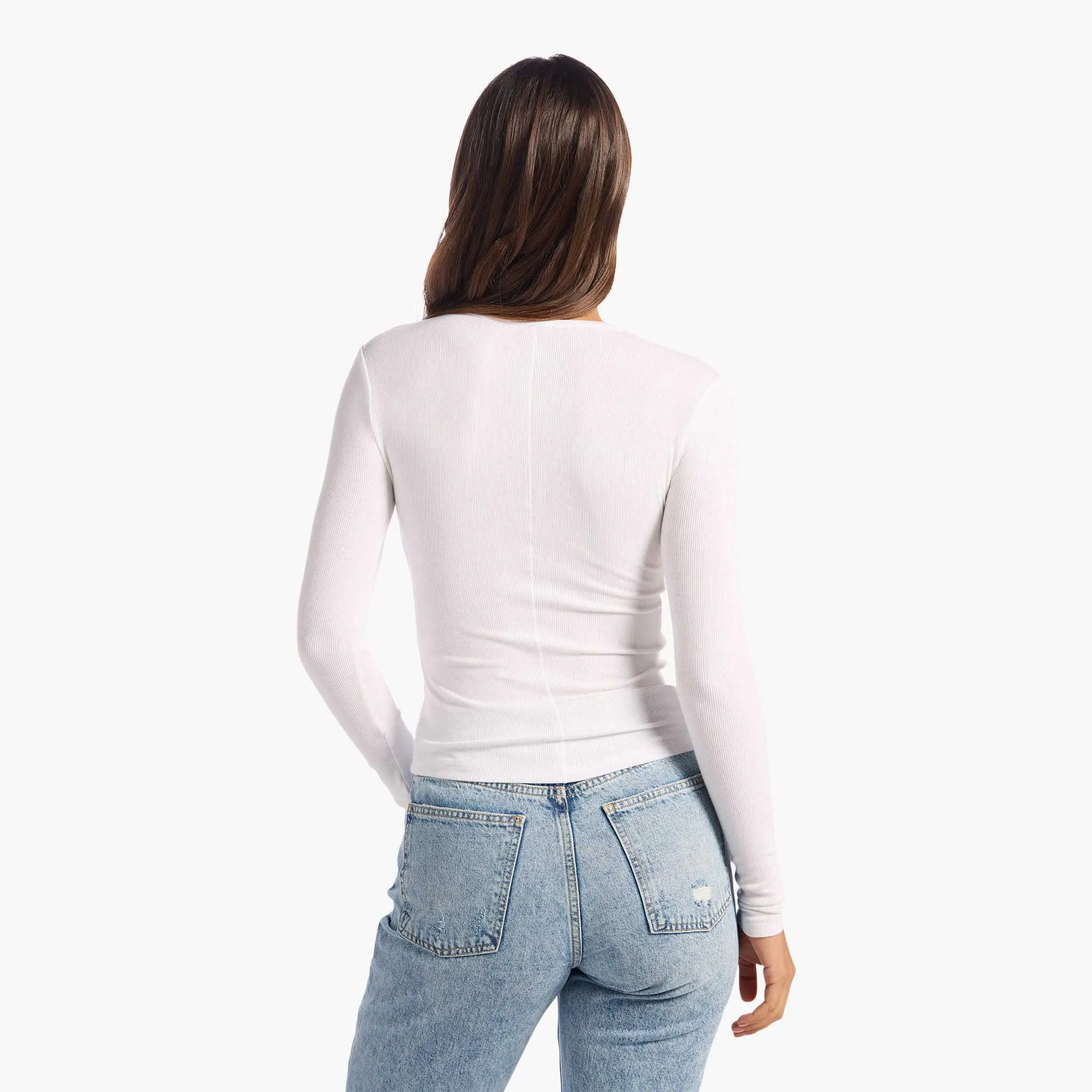 Slinky Rib Long Sleeve Shirt | White sold by nuuds product image thumbnail 4