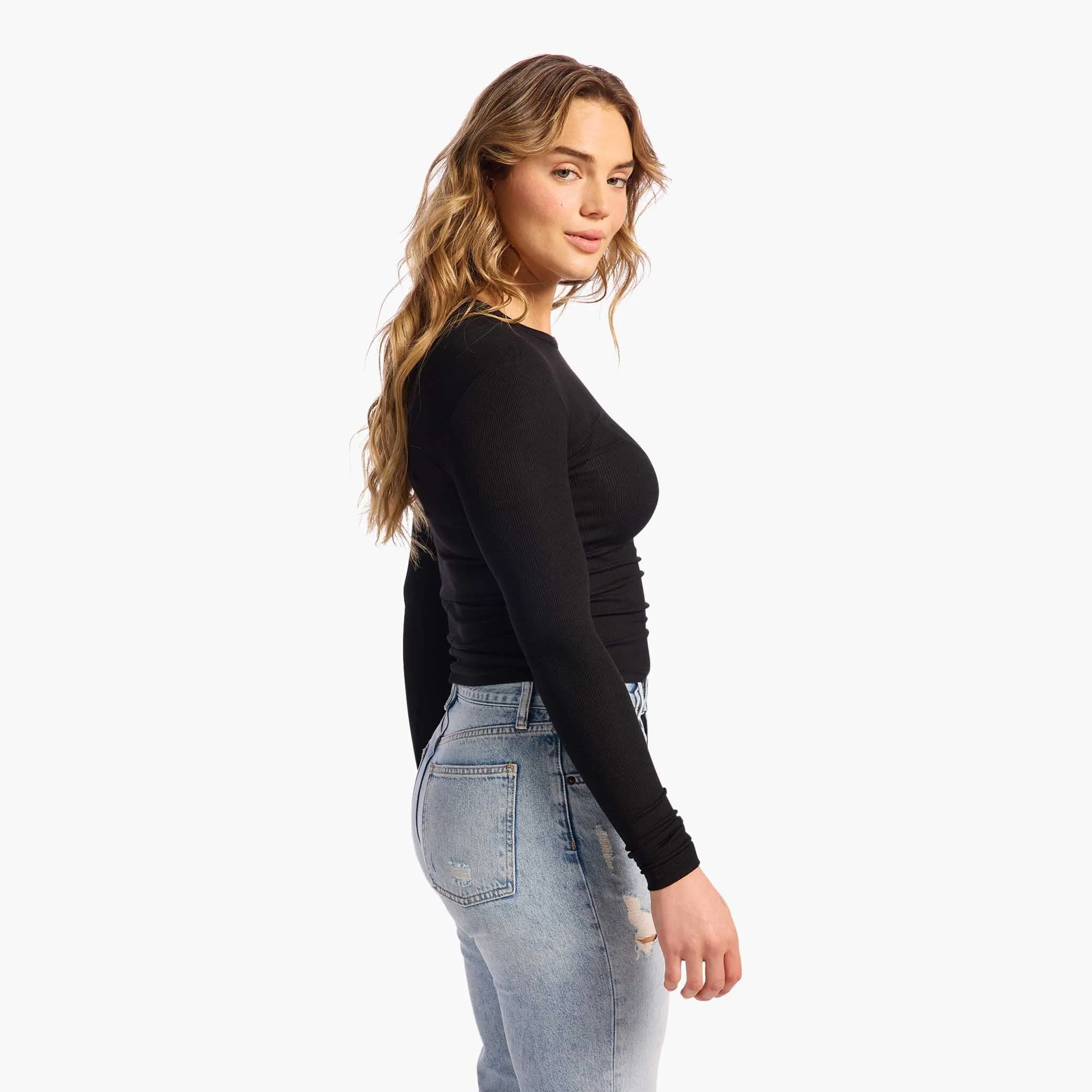 Slinky Rib Long Sleeve Shirt | Black sold by nuuds product image thumbnail 3