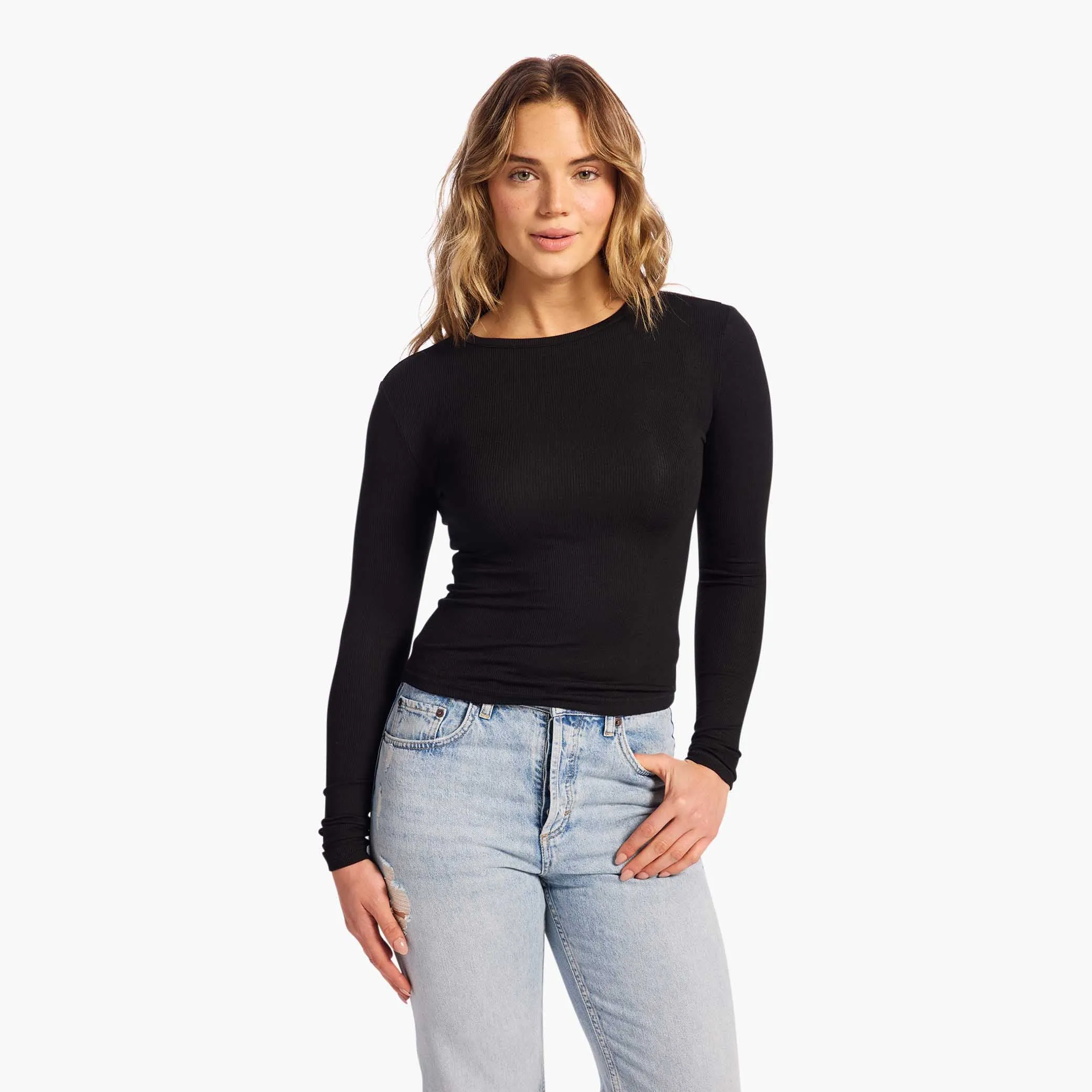 Slinky Rib Long Sleeve Shirt | Black sold by nuuds product image thumbnail 2