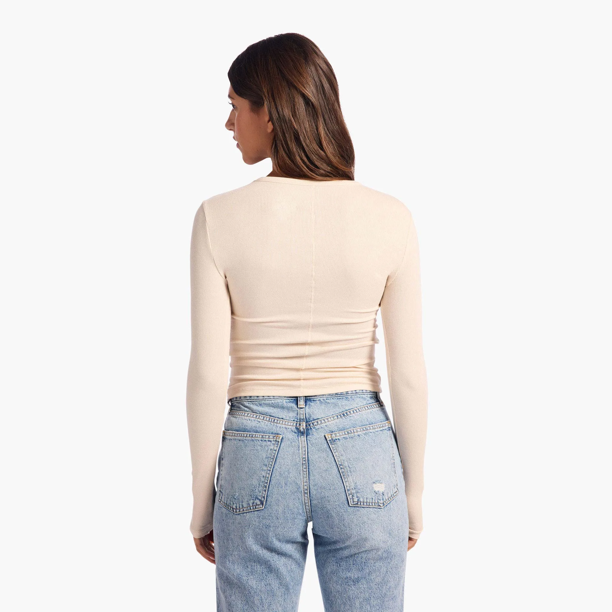 Slinky Rib Long Sleeve Shirt | Bone sold by nuuds product image thumbnail 4